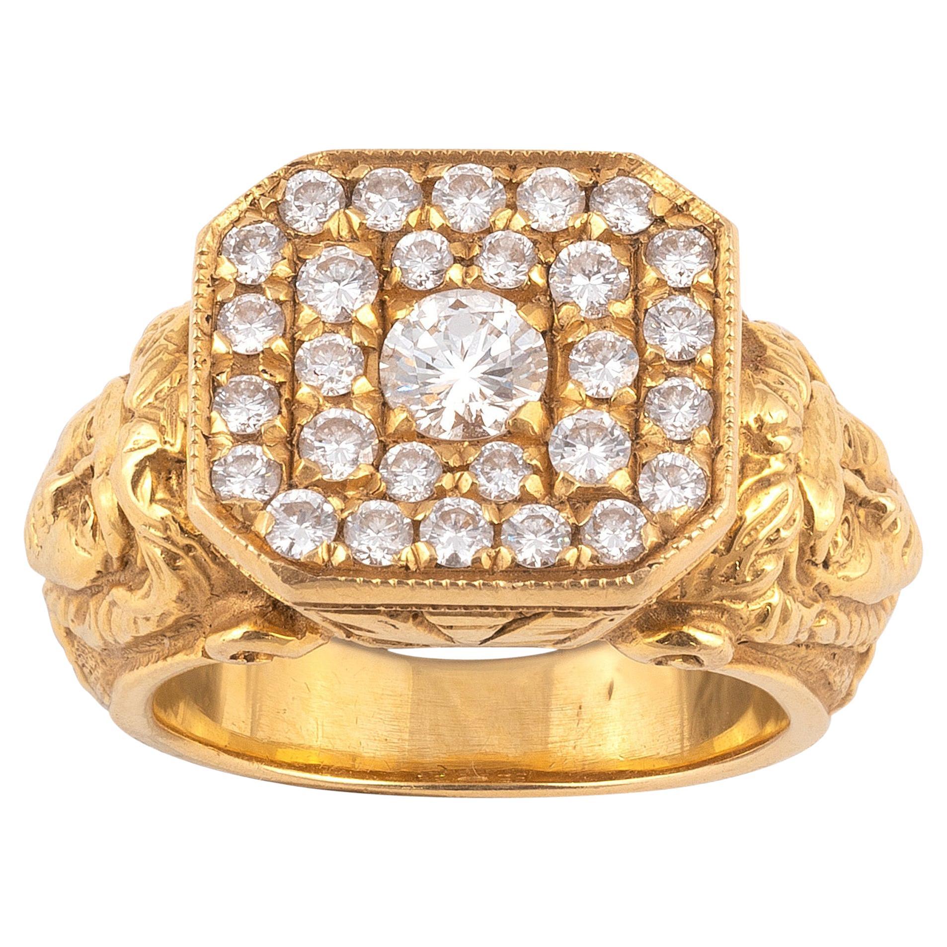 Jugendstil-Ring aus 22 Karat Gelbgold und Diamanten