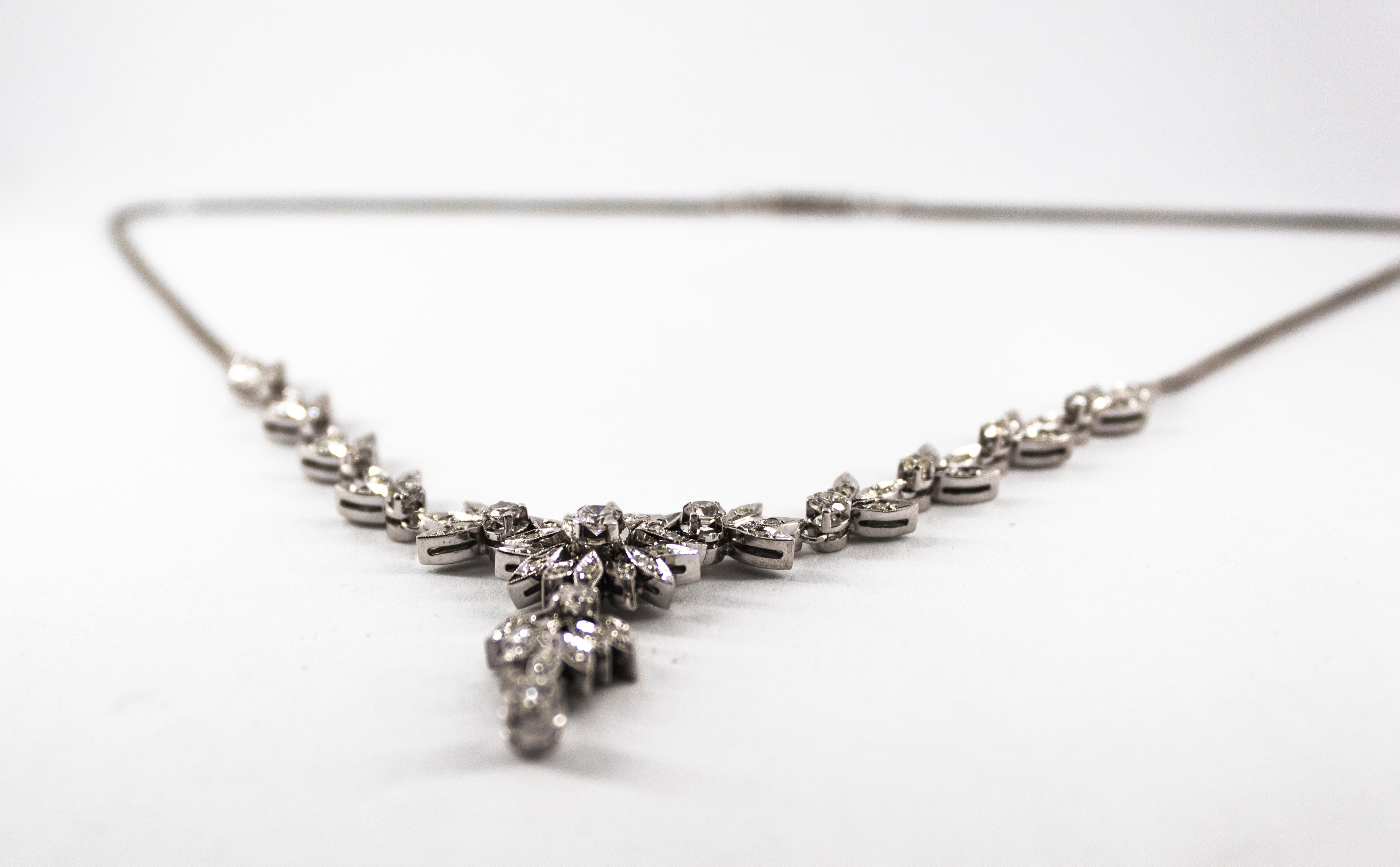 This Necklace is made of 18K White Gold.
This Necklace has 2.20 Carats of White Diamonds.
This Necklace is inspired by Art Nouveau.
The Necklace Length is 45cm.
We're a workshop so every piece is handmade, customizable and resizable. 