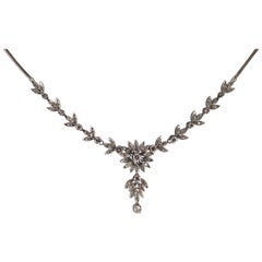 Art Nouveau 2.20 Carat White Diamond White Gold "Flower" Necklace