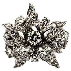 Vintage Art Nouveau 2.25 Carat Modern Round Cut Diamond White Gold Cocktail Flower Ring