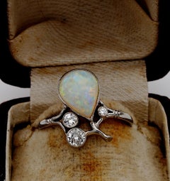 Art Nouveau 2.25 Ct Solid Australian Opal Diamond Tiara Ring