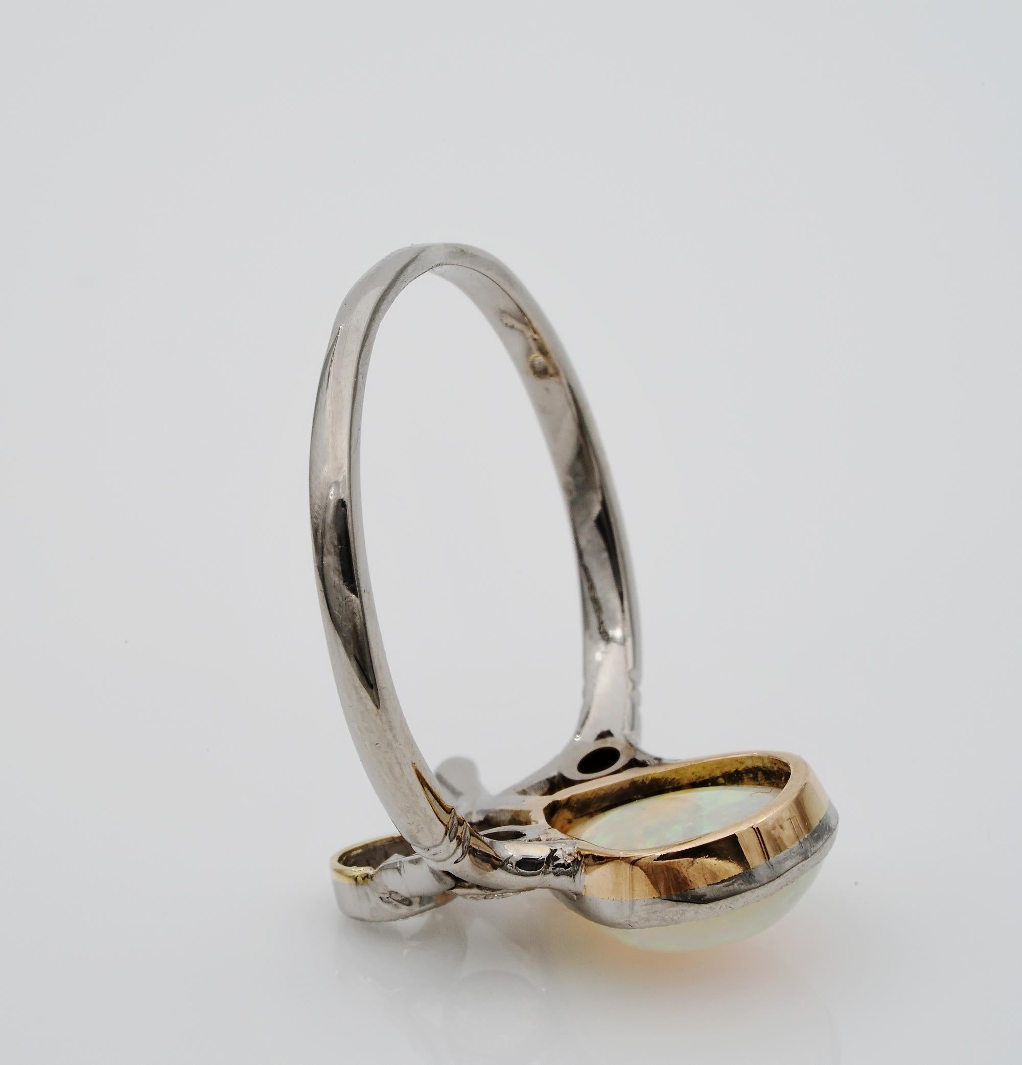 Art Nouveau-Tiara-Ring, 2,25 Karat massiver australischer Opal, Diamant im Angebot 1