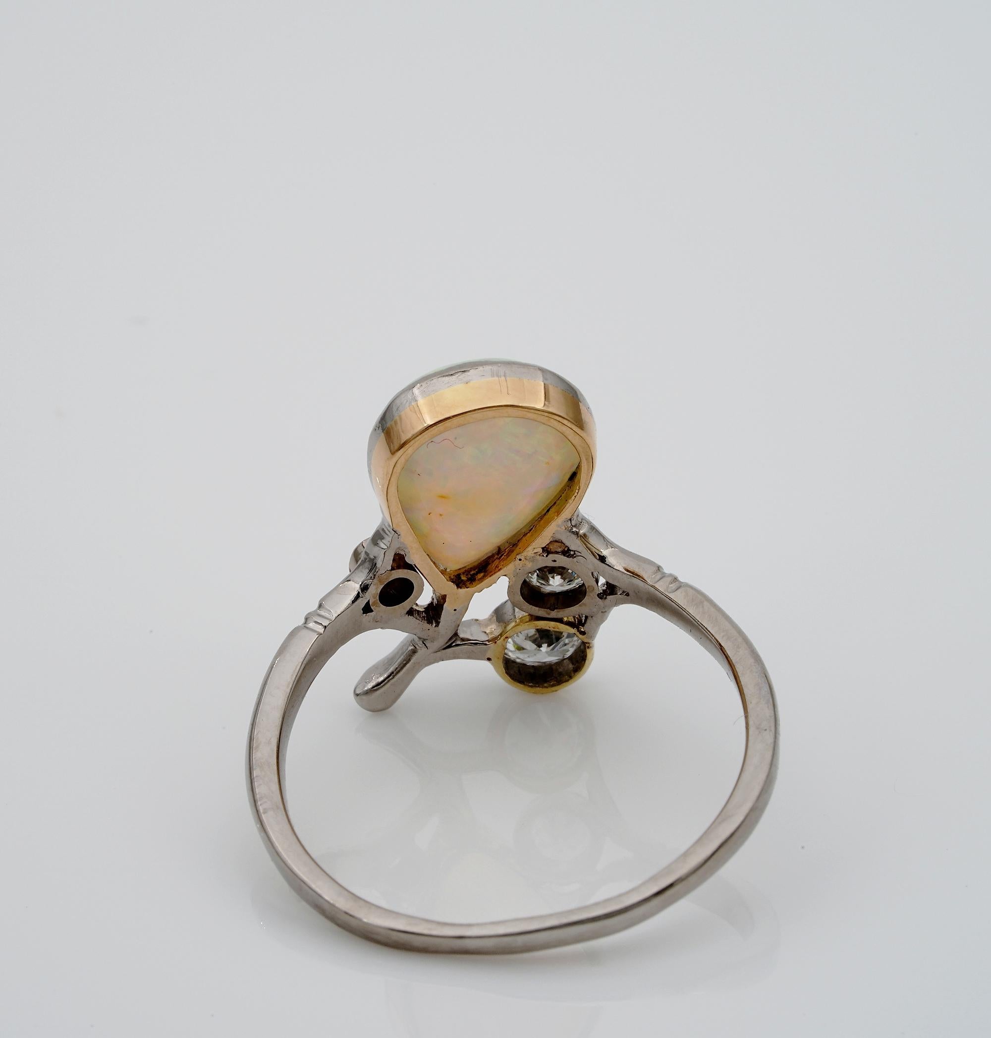 Art Nouveau 2.25 Ct Solid Australian Opal Diamond Tiara Ring For Sale 3