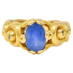 Anello Art Nouveau con diamante e zaffiro da 2,25 CTW in oro giallo 18 carati