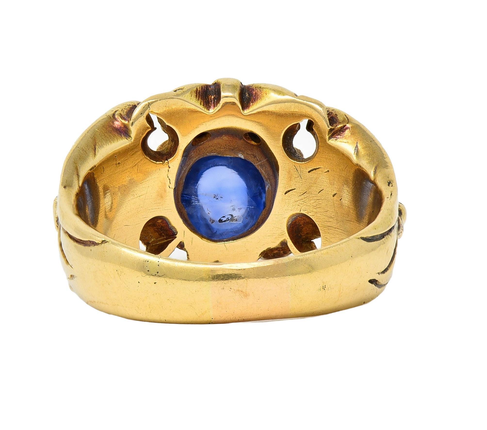 Art Nouveau 2.37 CTW Sapphire Cabochon Diamond 14K Gold Antique Gargoyle Ring 1