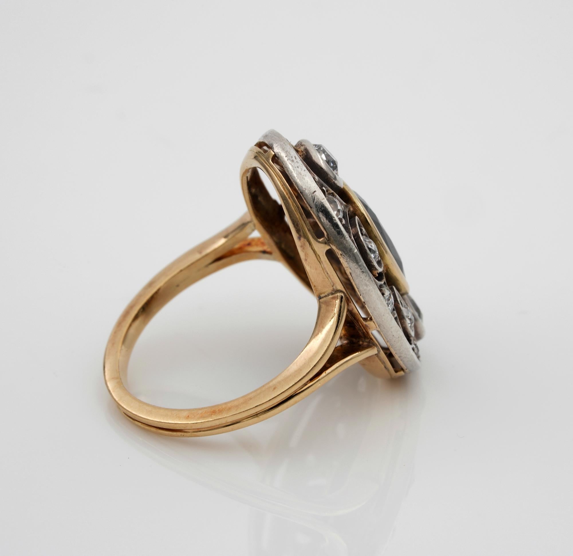 Bague Art Nouveau 2.40 Ct Natural Sapphire 1.20 Ct Old Mine Diamond Ring Pour femmes en vente