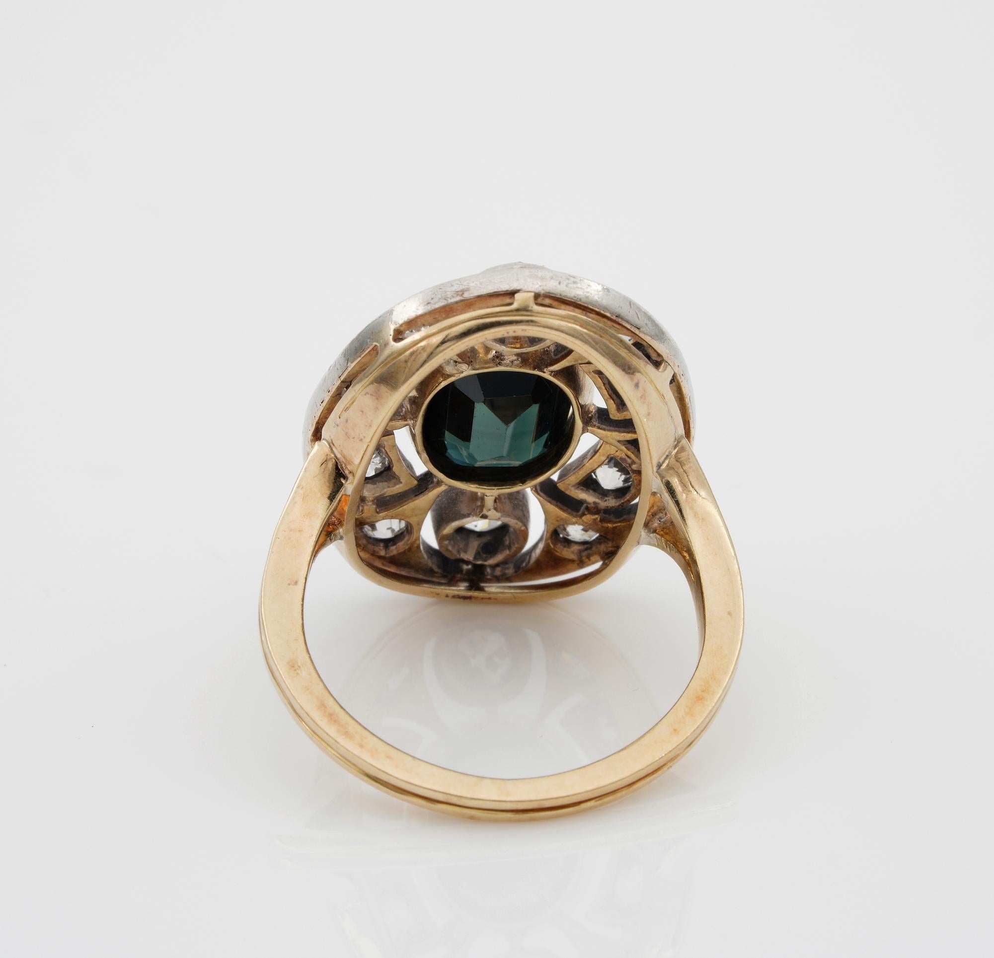 Bague Art Nouveau 2.40 Ct Natural Sapphire 1.20 Ct Old Mine Diamond Ring en vente 1