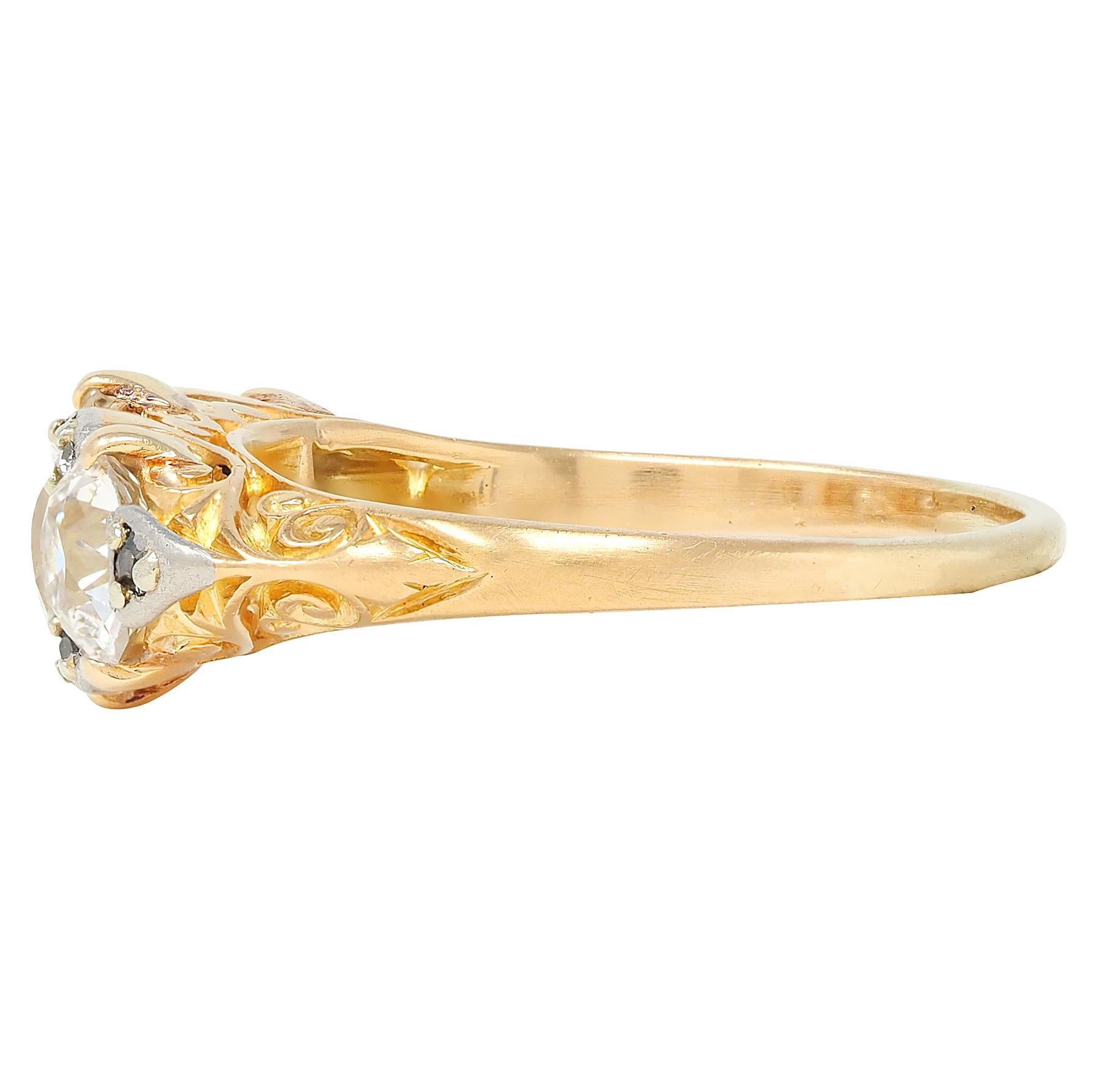 Anello a spirale in stile Art Nouveau con diamante Old Mine da 2,40 CTW in oro 18K e argento antico in vendita 1