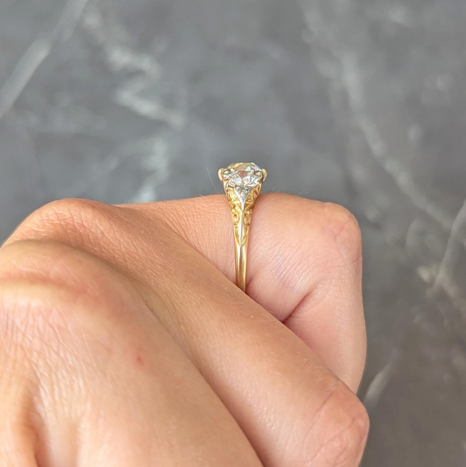 Anello a spirale in stile Art Nouveau con diamante Old Mine da 2,40 CTW in oro 18K e argento antico in vendita 3