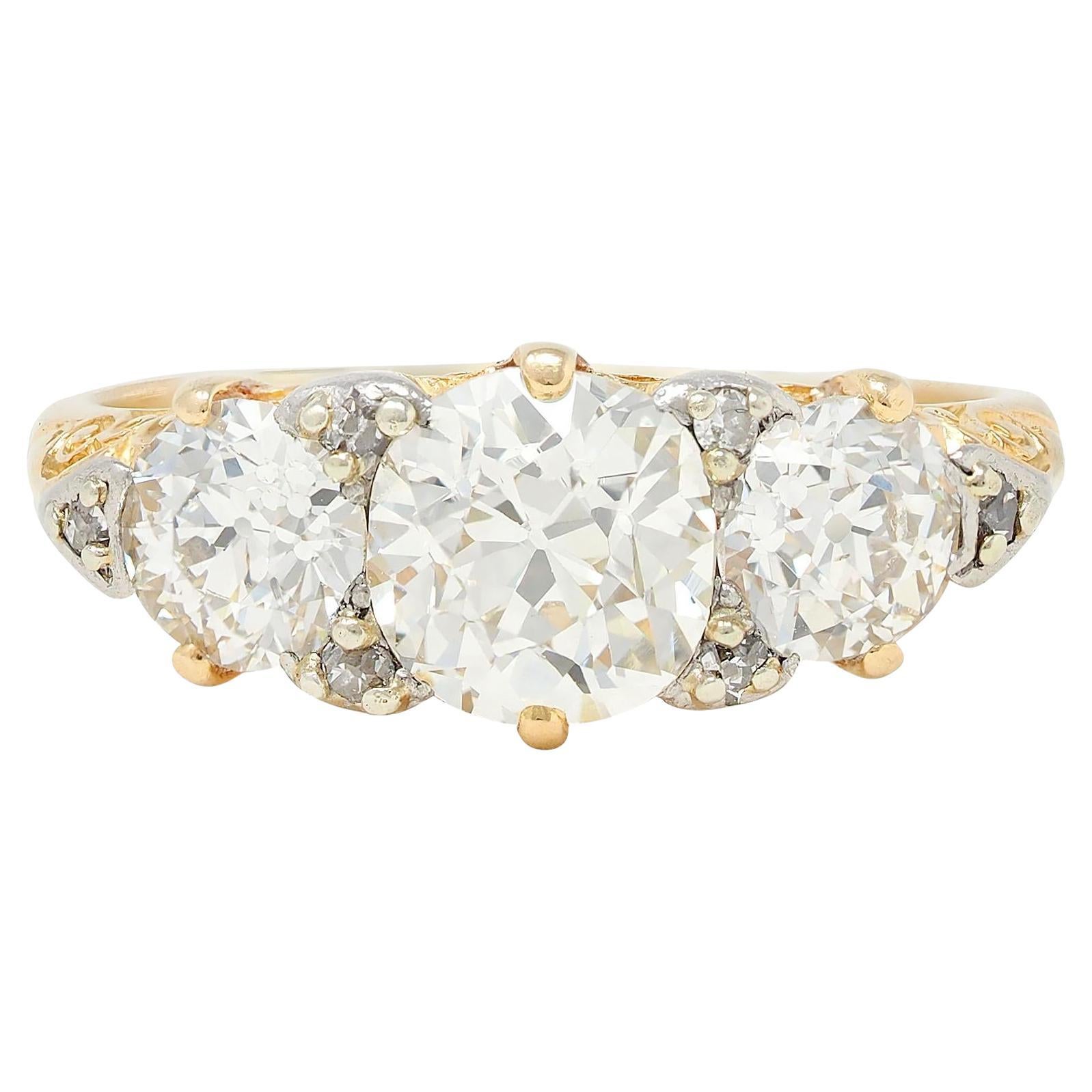Anello a spirale in stile Art Nouveau con diamante Old Mine da 2,40 CTW in oro 18K e argento antico in vendita