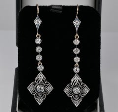 Art Nouveau 2.90 Carat Diamond Long Drop Earrings, circa 1900