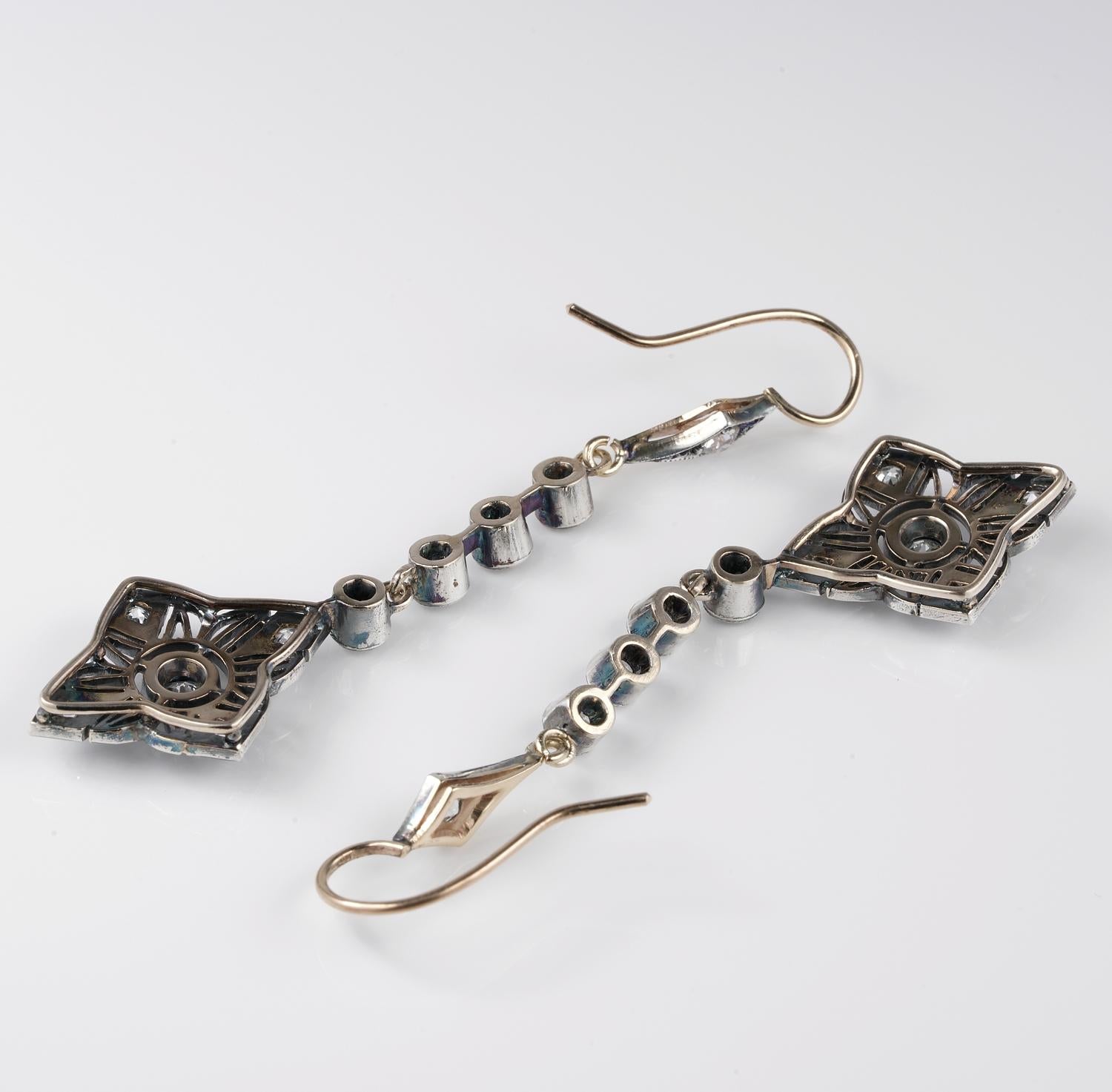  Art Nouveau 2.90 Carat Diamond Long Drop Earrings, circa 1900 For Sale 3