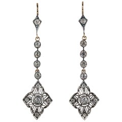 Art Nouveau 2.90 Carat Diamond Long Drop Earrings, circa 1900