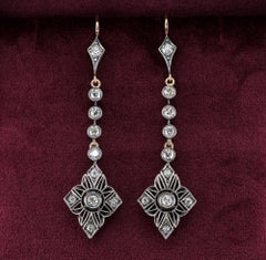 Jugendstil 2,90 Karat Diamant-Tropfen-Ohrringe 18 KT Silber