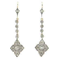 Antique Art Nouveau 2.90 Ct Diamond Drop Earrings 18 KT Silver