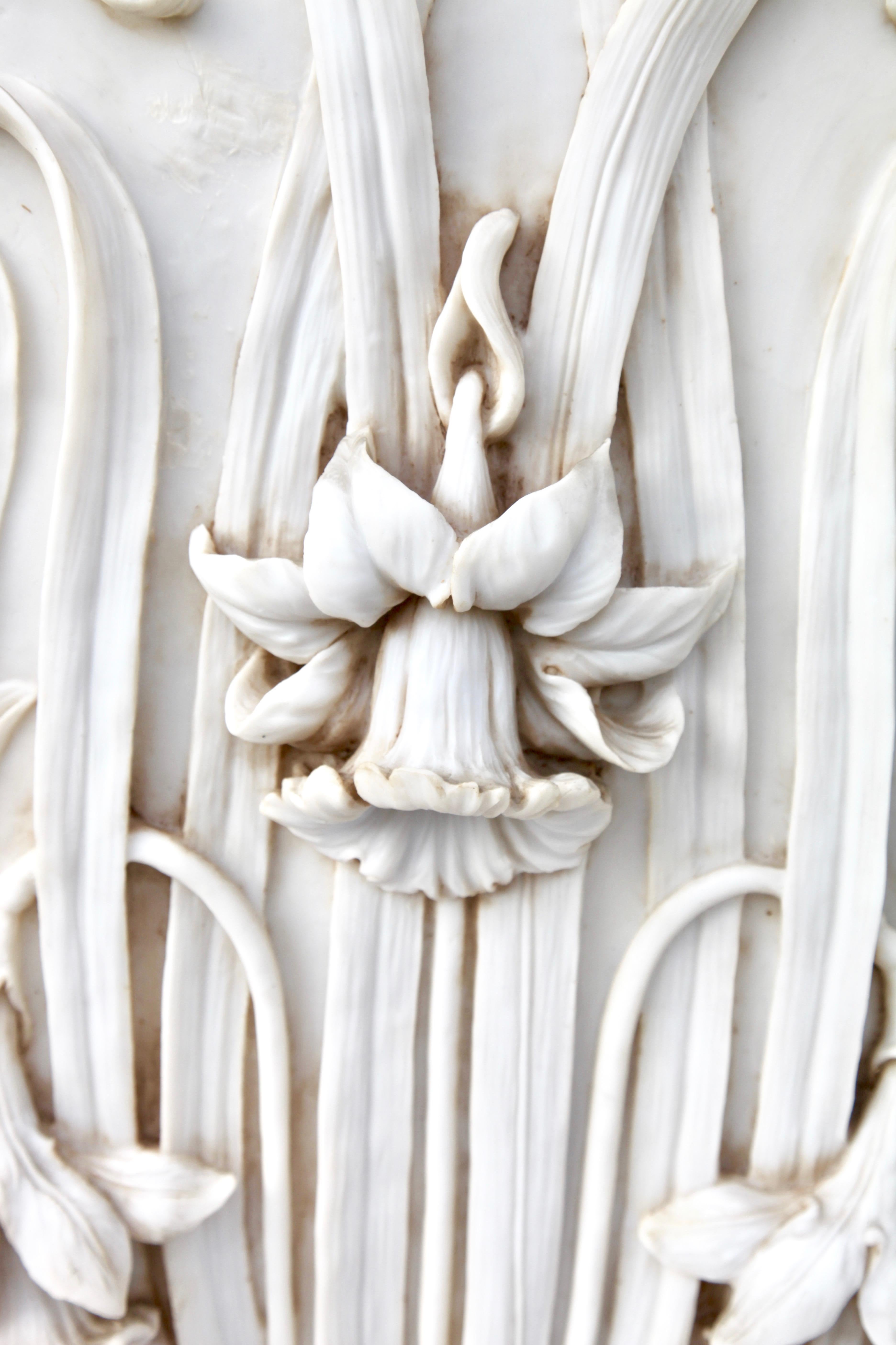 Italian Art Nouveau 3-D Alabaster Sculptural Panel with Foliage and Daffodils / Jonquils
