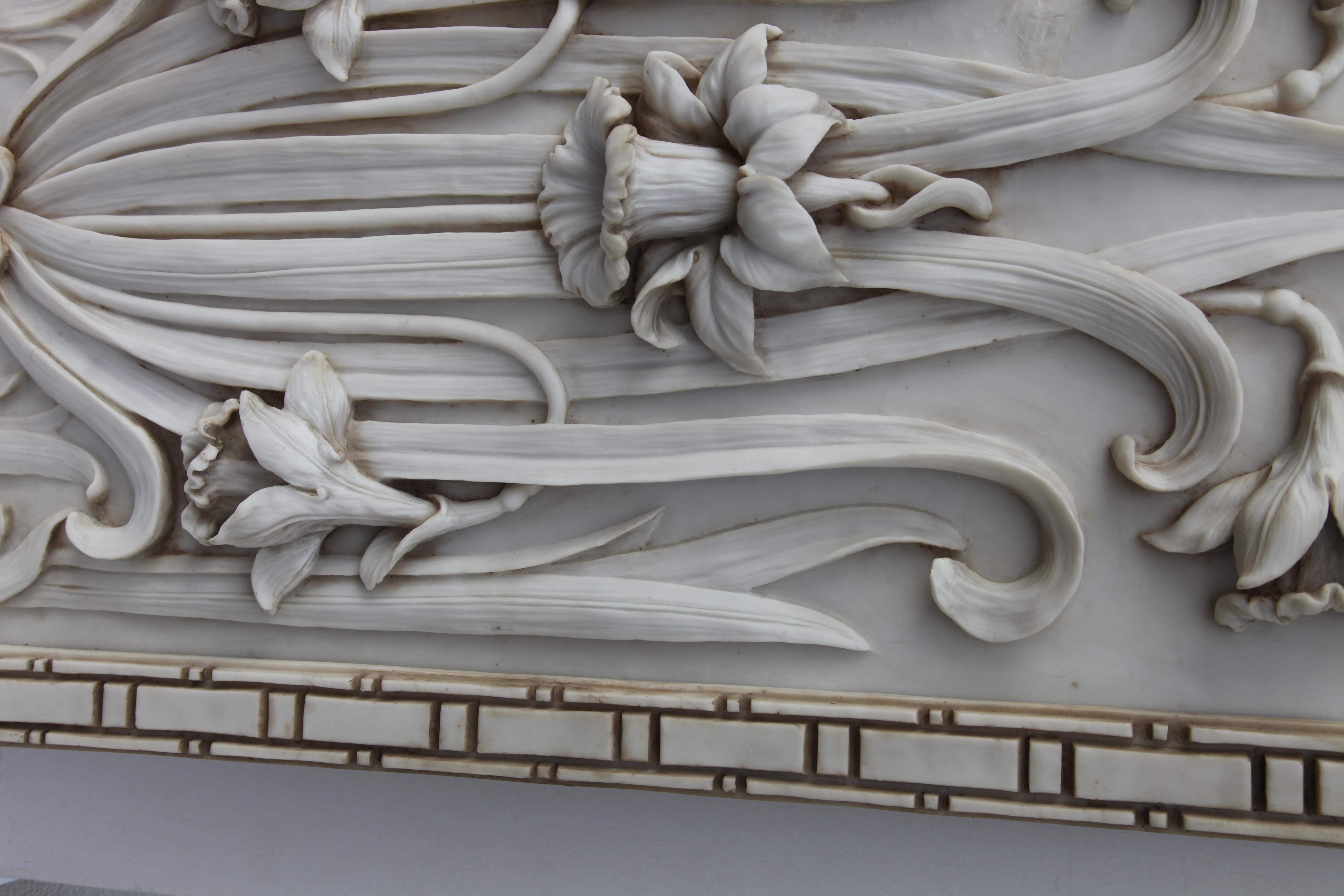 Art Nouveau 3-D Alabaster Sculptural Panel with Foliage and Daffodils / Jonquils 1