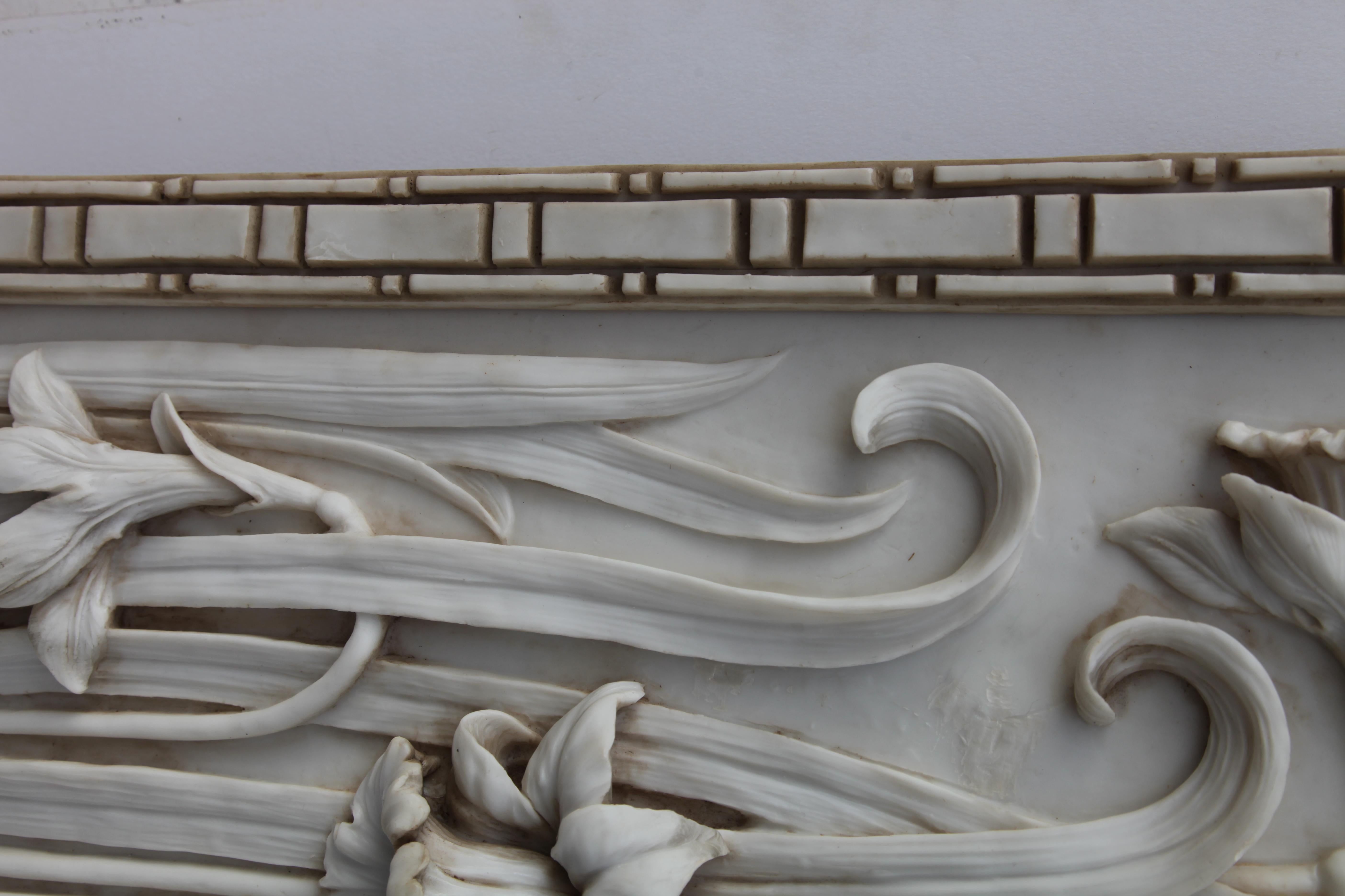 Art Nouveau 3-D Alabaster Sculptural Panel with Foliage and Daffodils / Jonquils 2