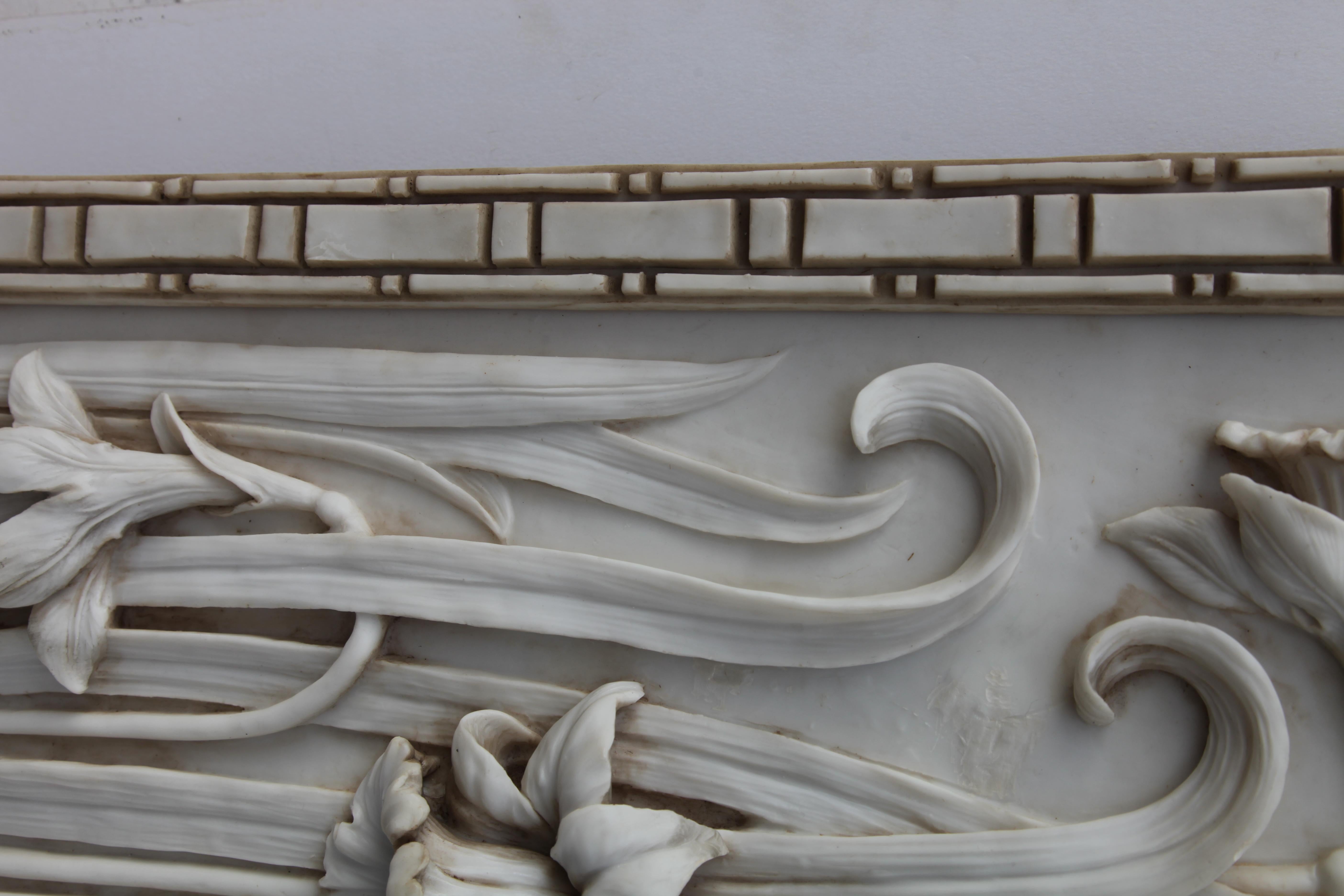 Art Nouveau 3-D Alabaster Sculptural Panel with Foliage and Daffodils / Jonquils For Sale 1