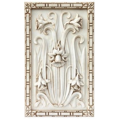 Art Nouveau 3-D Alabaster Sculptural Panel with Foliage and Daffodils / Jonquils