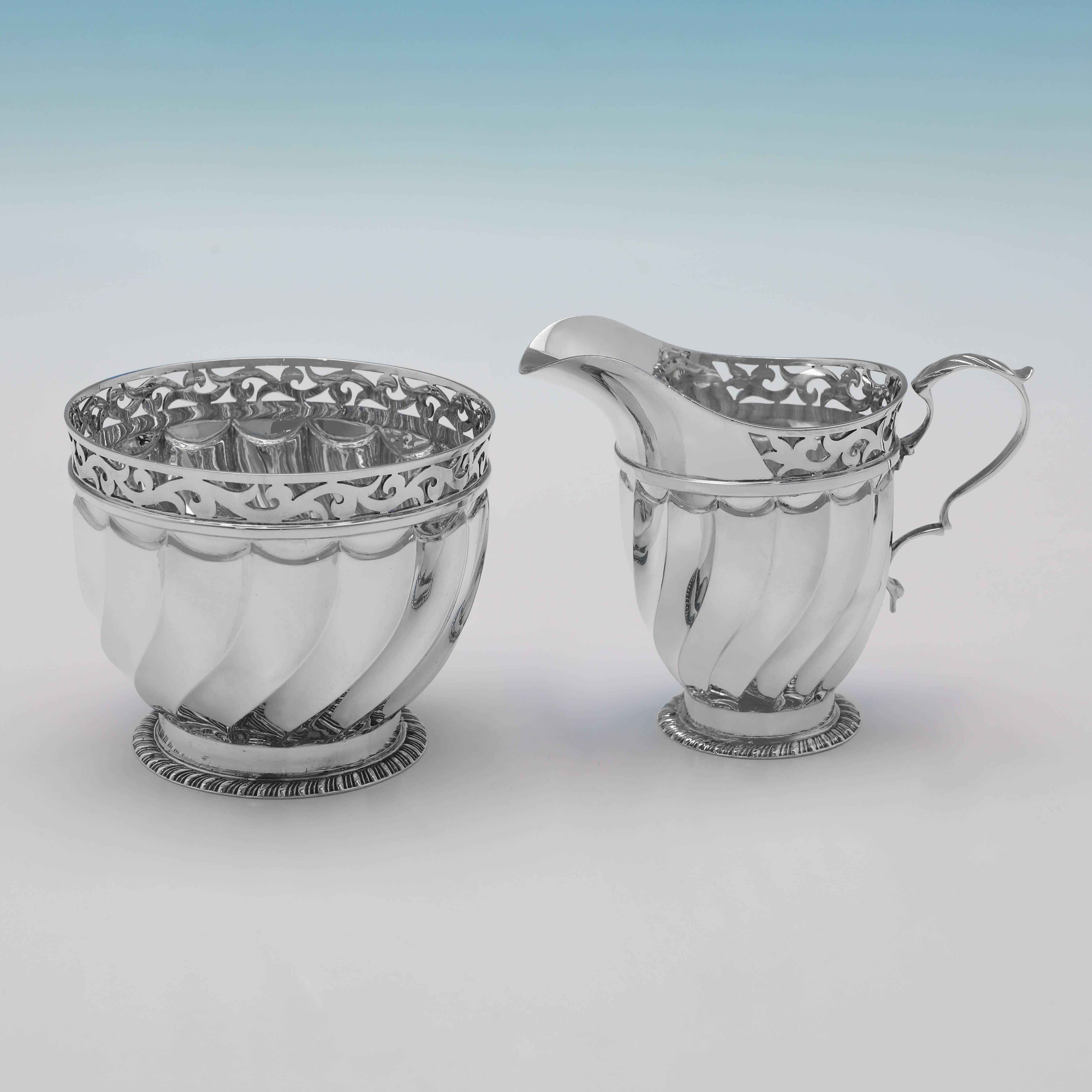 English Art Nouveau 3 Piece Silver Tea Set in Presentation Box - London 1902  For Sale