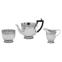 Used Art Nouveau 3 Piece Silver Tea Set in Presentation Box - London 1902 