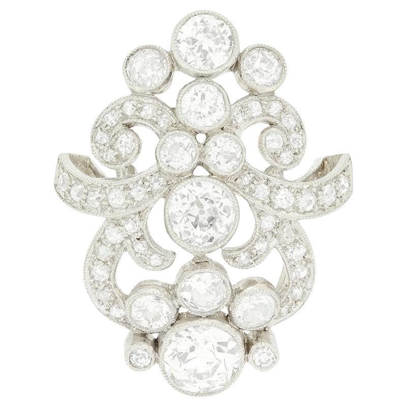 Art Nouveau 3.05ct Diamond Cluster Ring, c.1920s