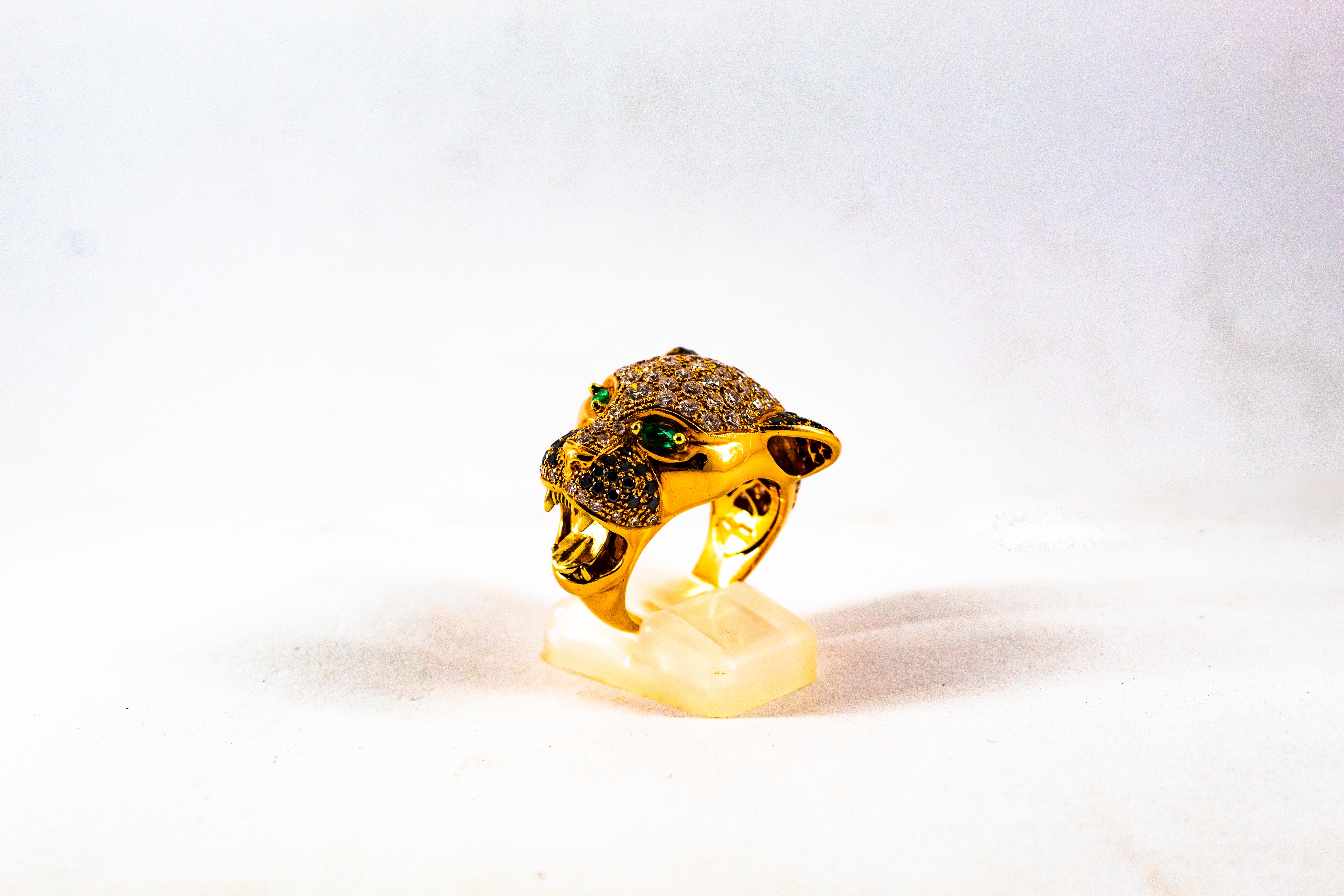 Brilliant Cut Art Nouveau 3.70 Carat White Diamond Emerald Yellow Gold 