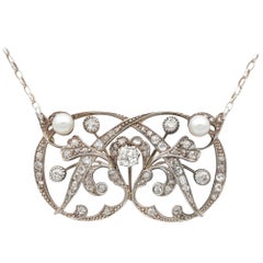 Antique Art Nouveau 3.75 Carat Diamond and Pearl Lavaliere Necklace