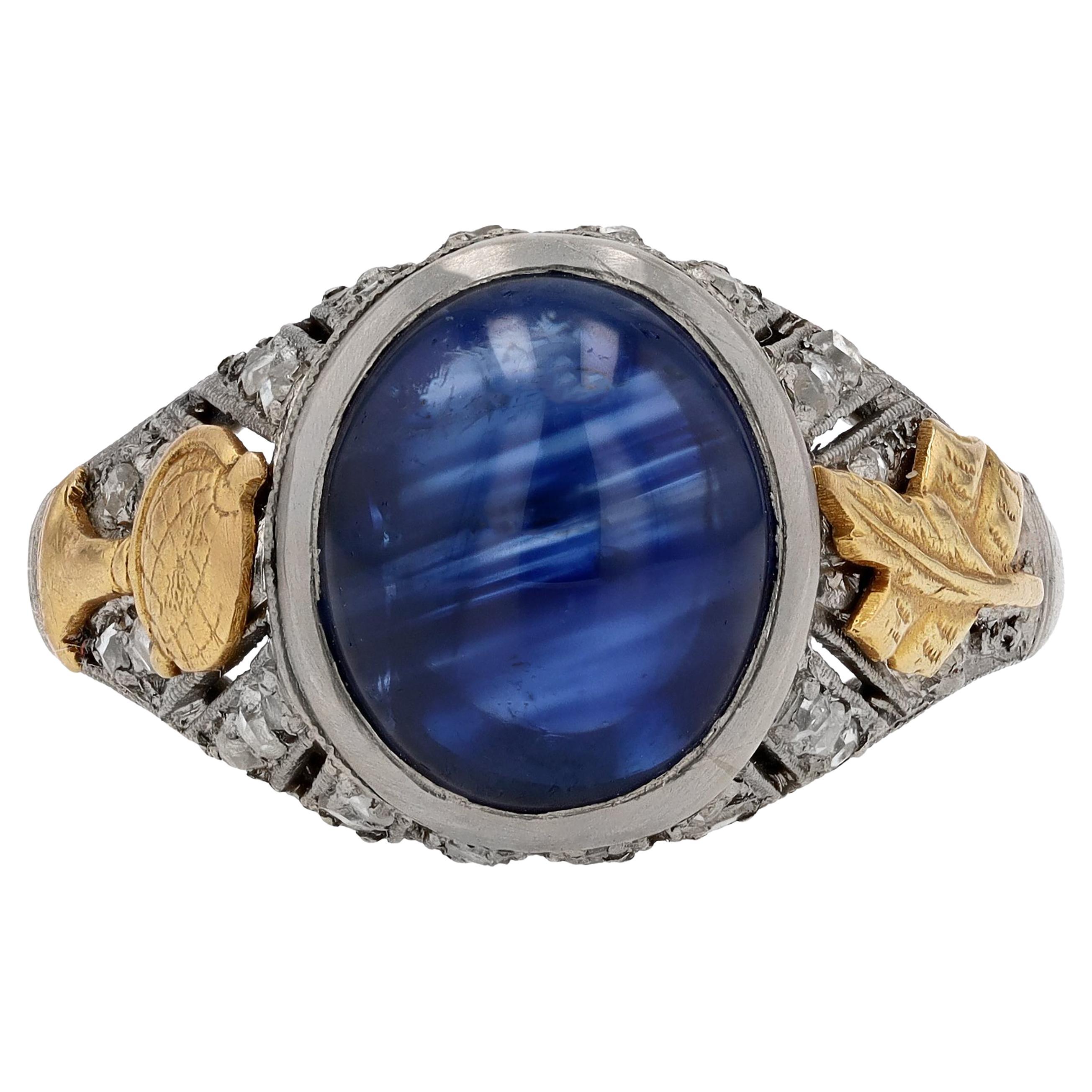 Antique Art Nouveau 4 Carat Cabochon Sapphire Engagement Ring For Sale