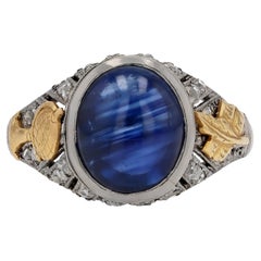 Antiker Jugendstil-Verlobungsring mit 4 Karat Cabochon-Saphir im Cabochon-Schliff