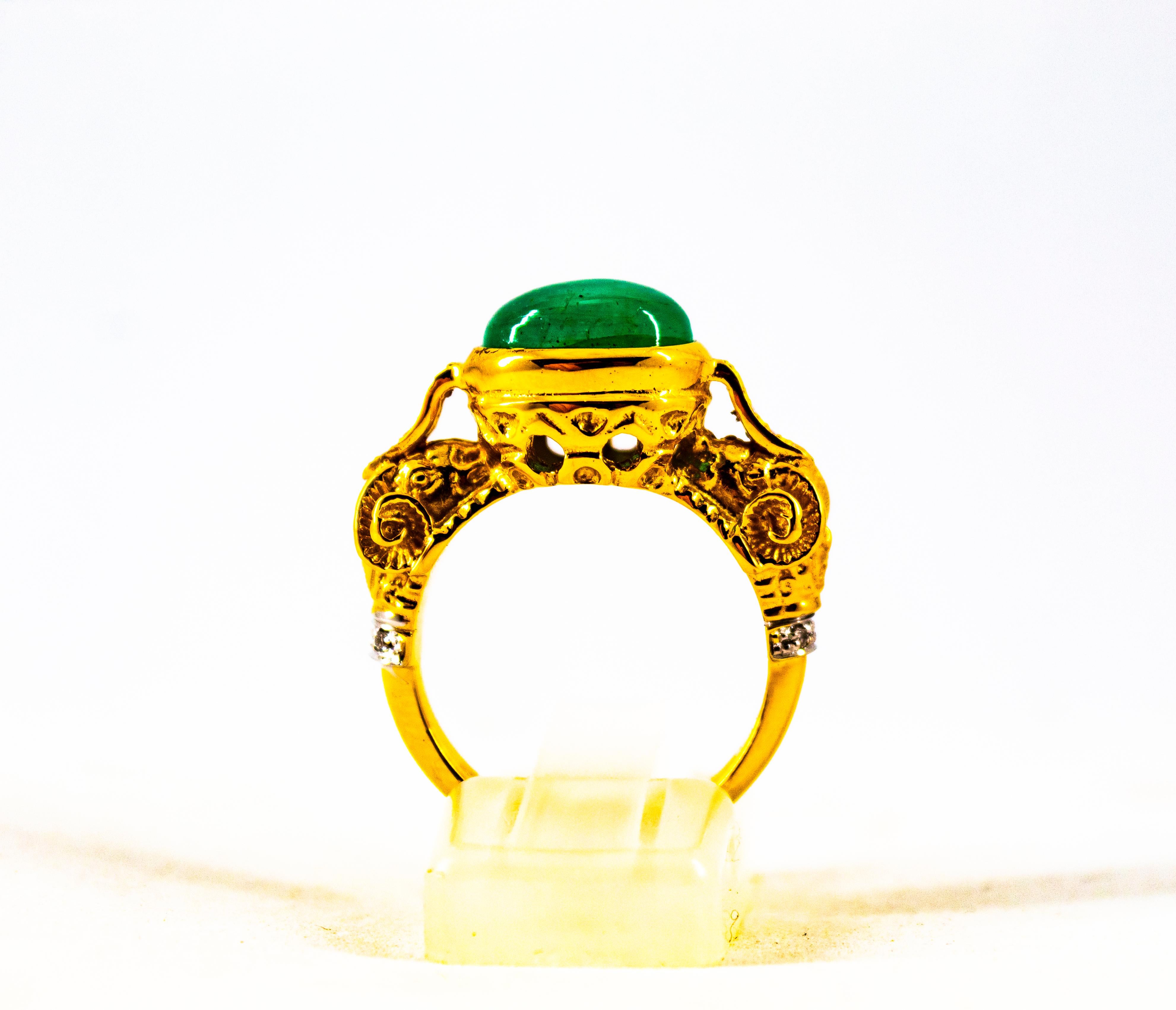 Art Nouveau 4.10 Carat White Diamond Cabochon Emerald Yellow Gold Cocktail Ring 13