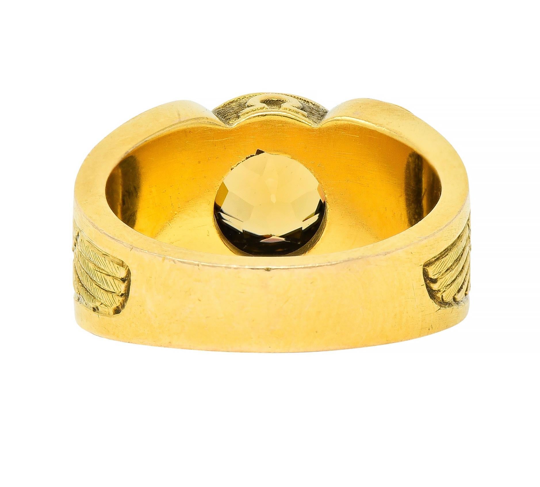 Women's or Men's Art Nouveau 4.57 CTW Zircon 14 Karat Yellow Gold Winged Serpent Ring