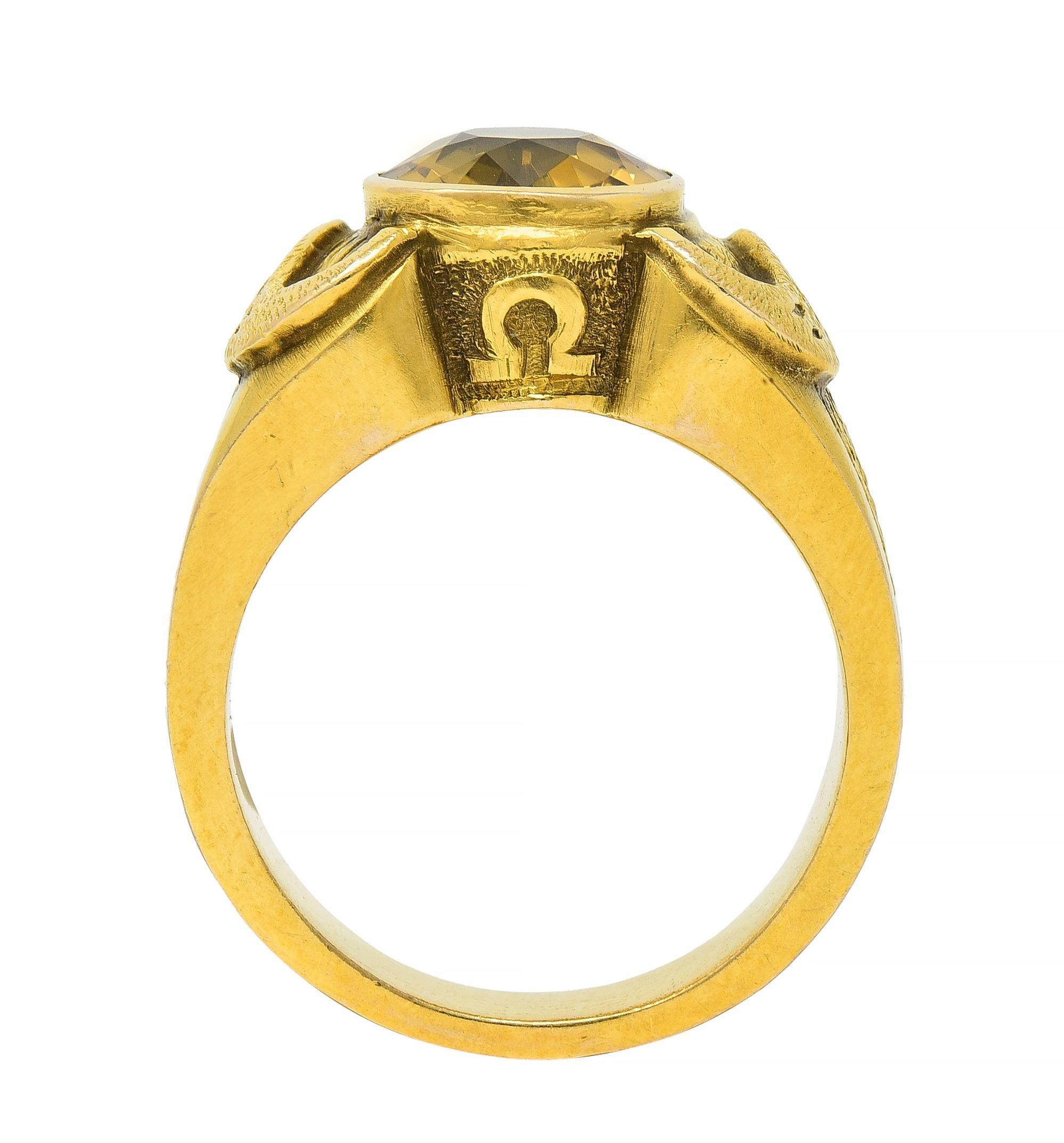 Art Nouveau 4.57 CTW Zircon 14 Karat Yellow Gold Winged Serpent Ring 4