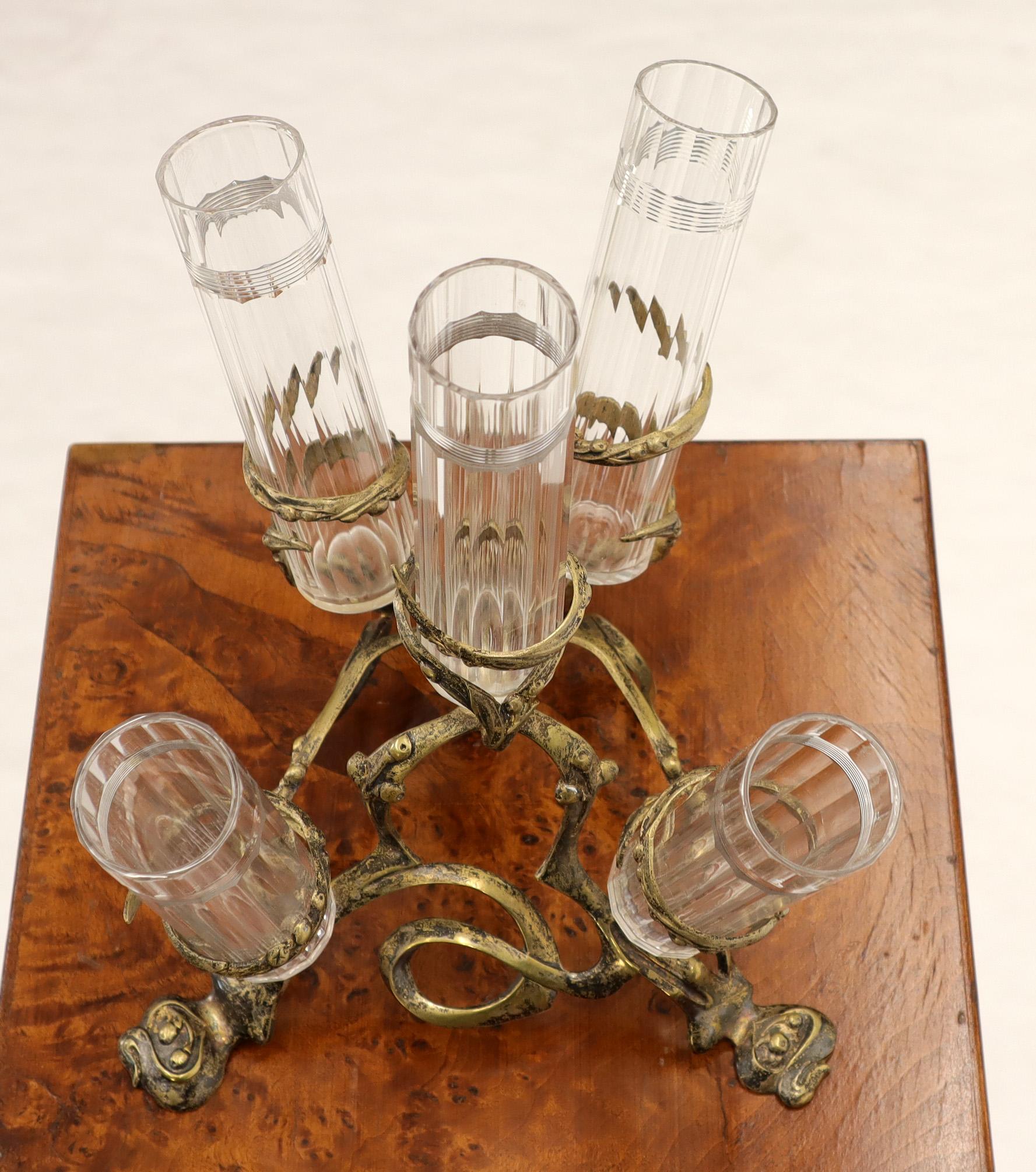 Art Nouveau 5 Branches Center Piece Cut Glass Vases For Sale 5