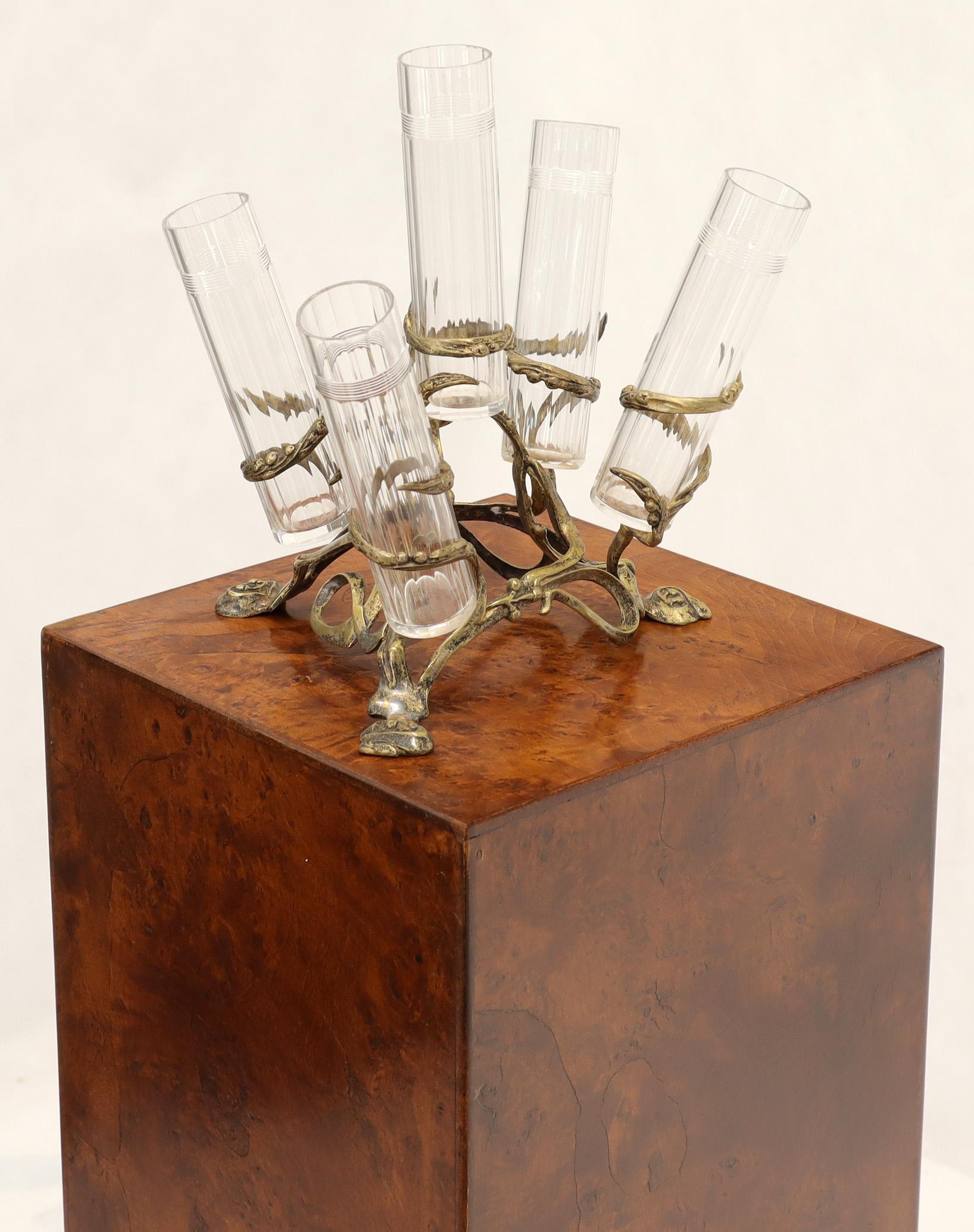 Art Nouveau 5 Branches Center Piece Cut Glass Vases For Sale 6