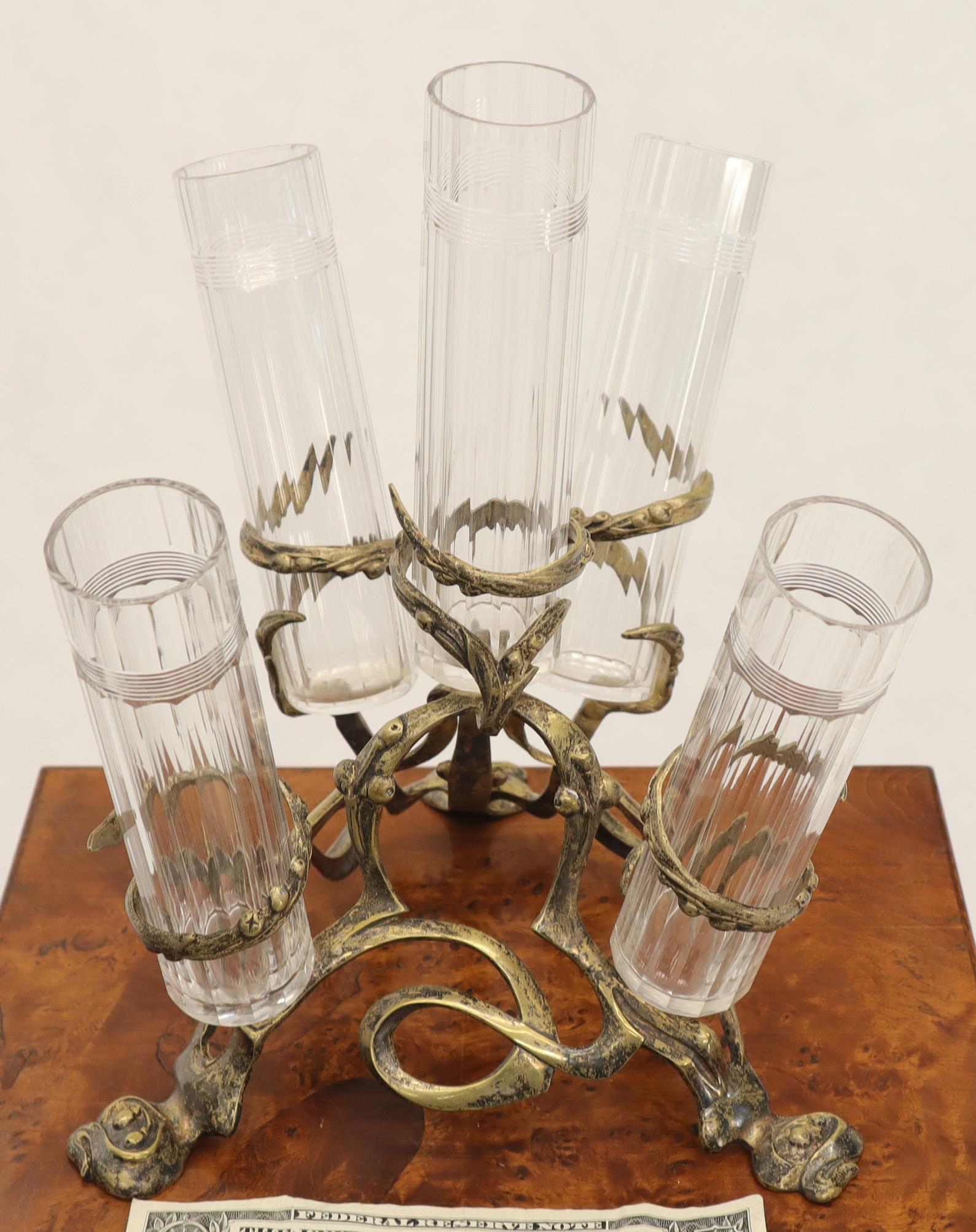 Art Nouveau 5 Branches Center Piece Cut Glass Vases For Sale 7