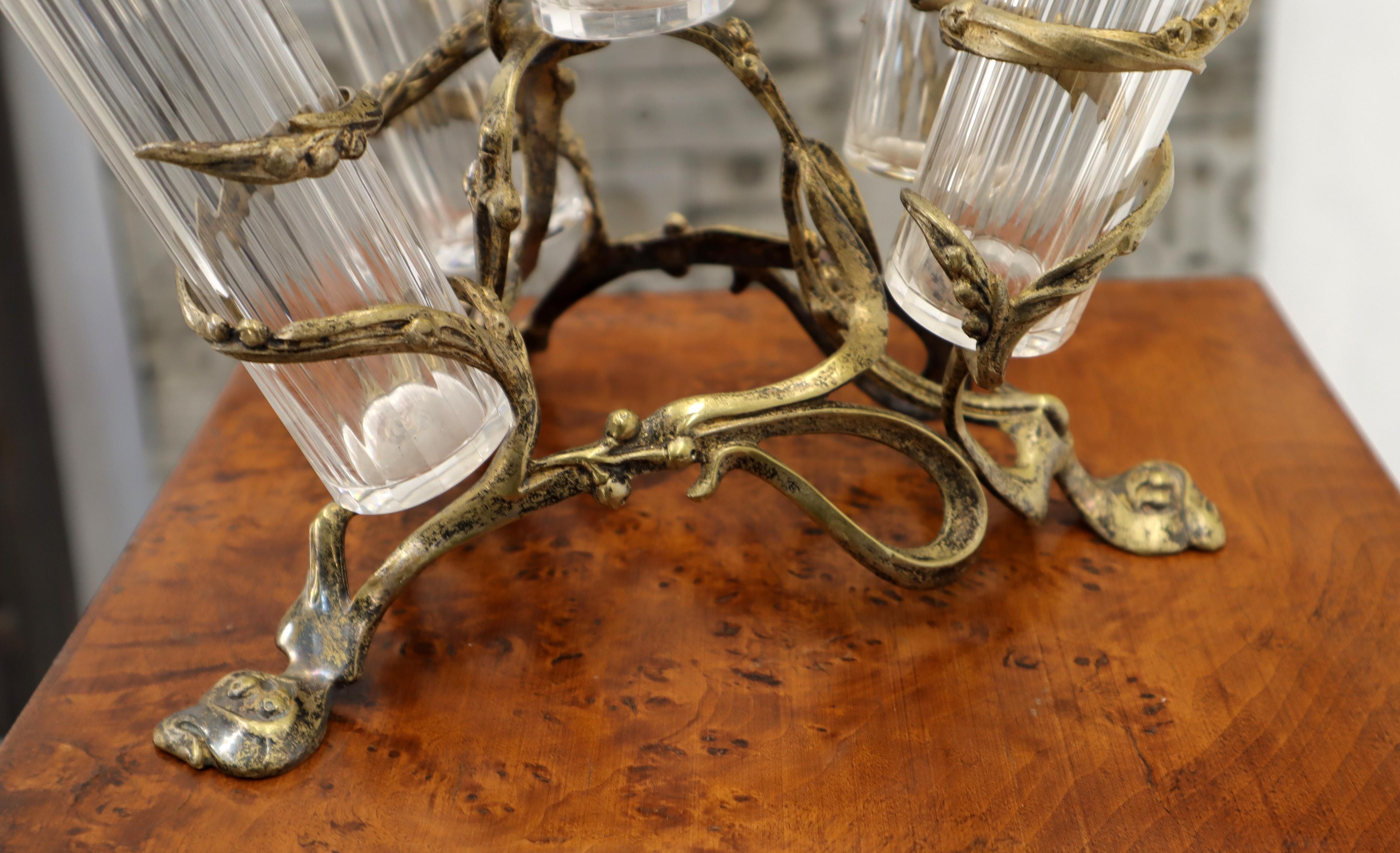 Vases en verre taillé Art Nouveau à 5 branches pour pièce centrale en vente 1