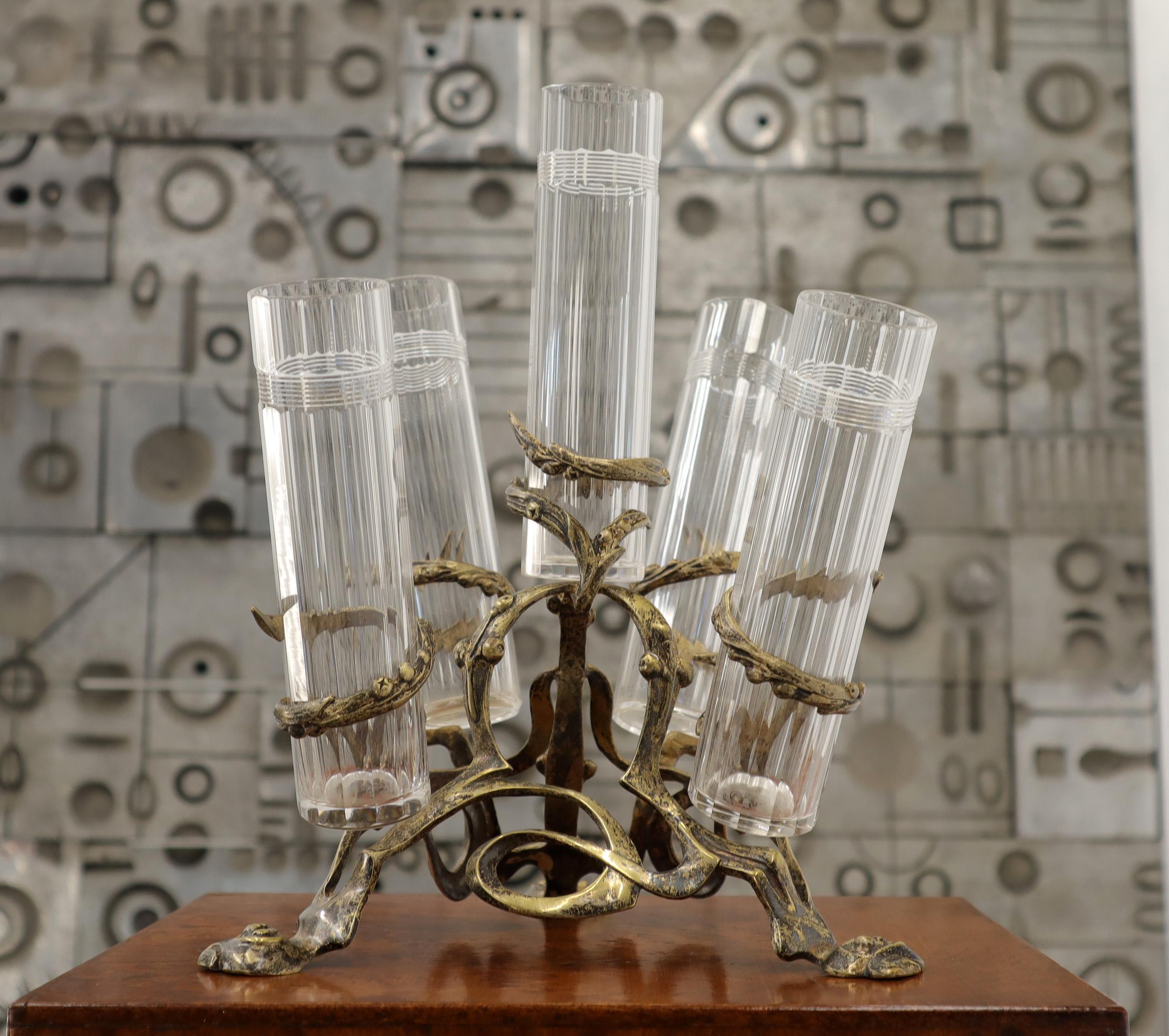 Vases en verre taillé Art Nouveau à 5 branches pour pièce centrale en vente 3