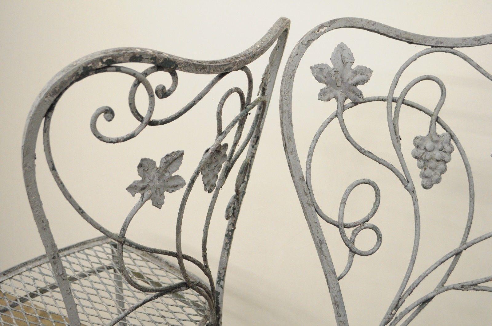 Art Nouveau 5 Pc Wrought Iron Patio Dining Set Round Table 4 Chair Salterini 3