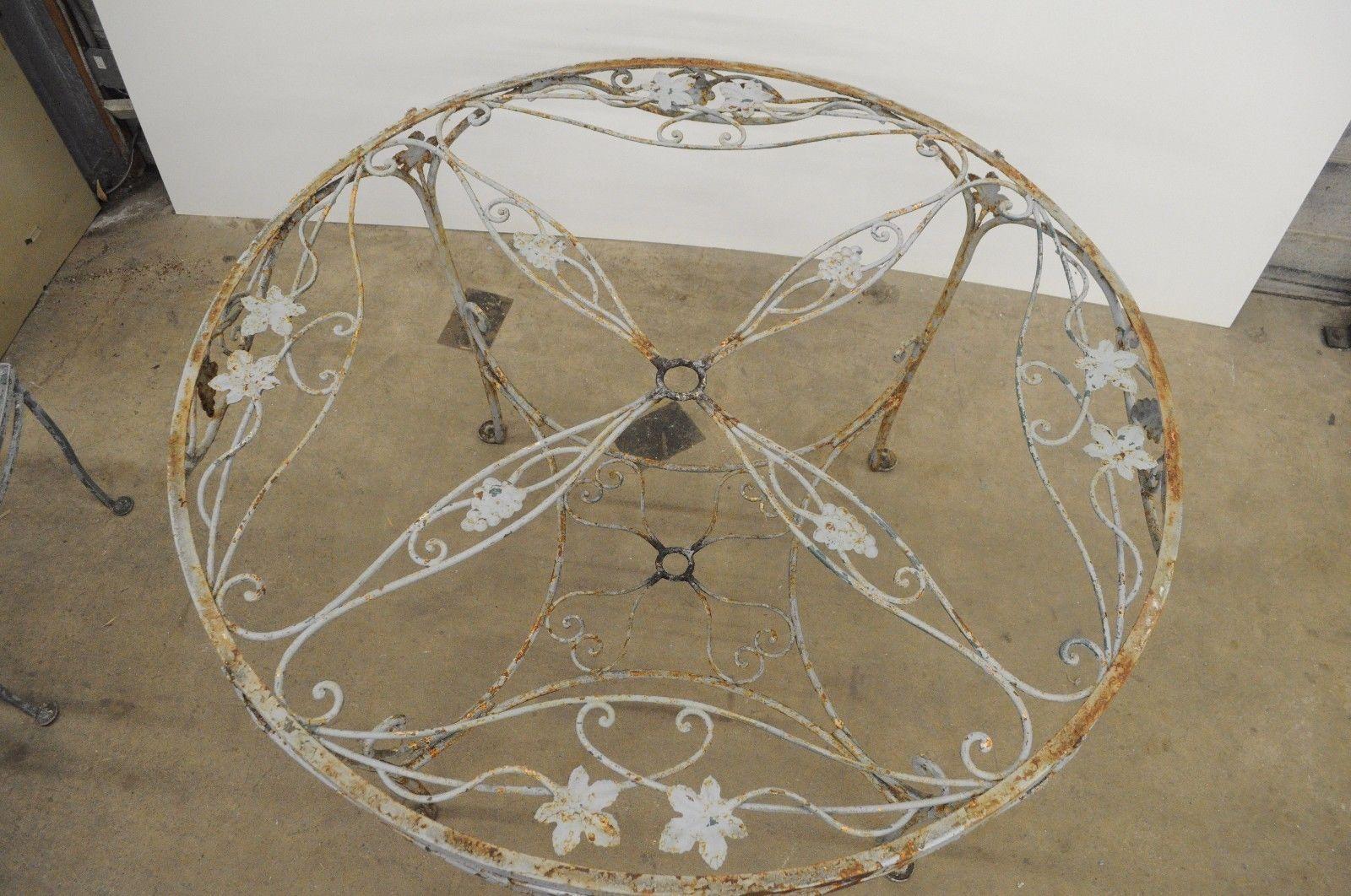 American Art Nouveau 5 Pc Wrought Iron Patio Dining Set Round Table 4 Chair Salterini