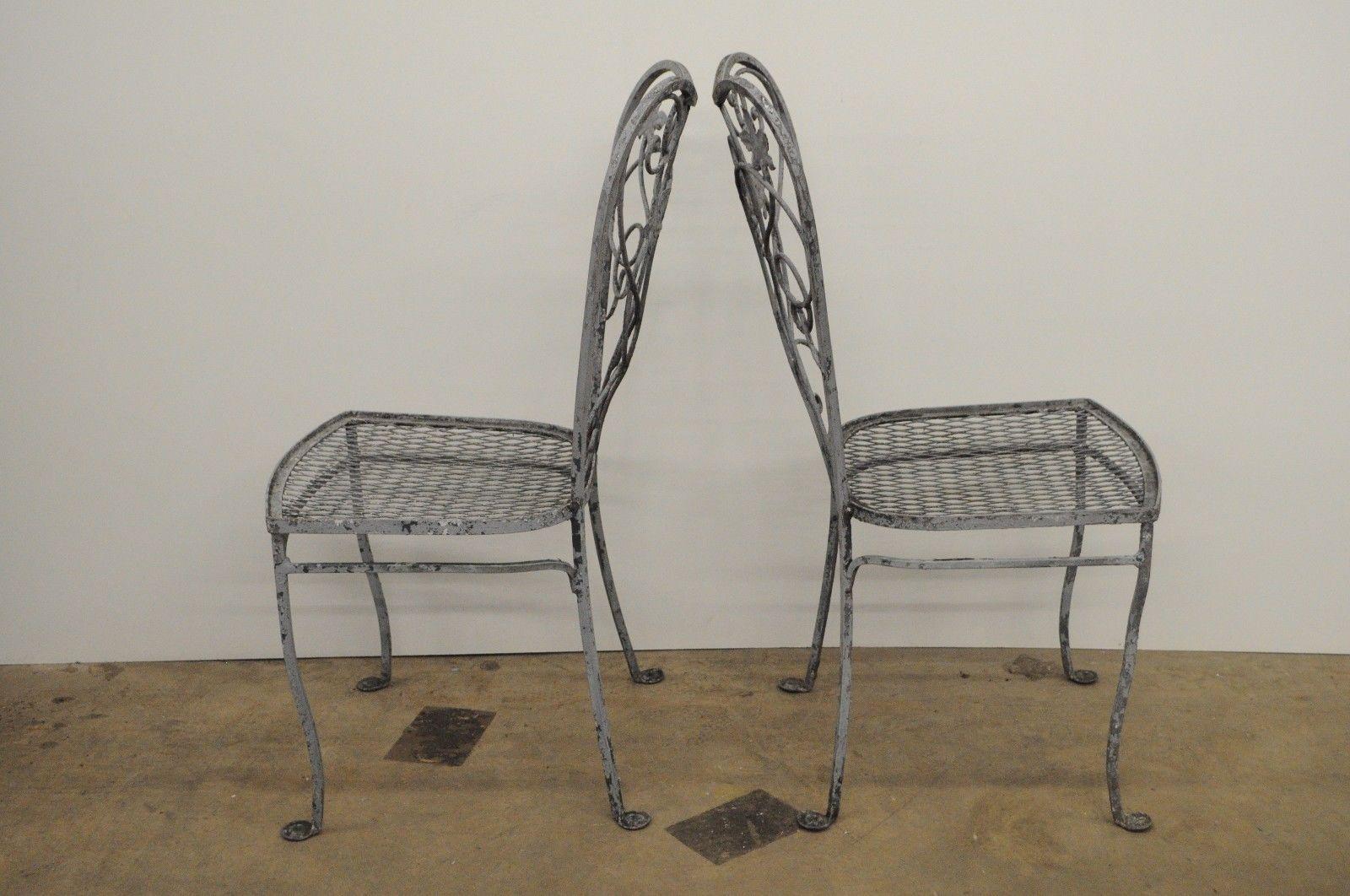 Art Nouveau 5 Pc Wrought Iron Patio Dining Set Round Table 4 Chair Salterini In Good Condition In Philadelphia, PA