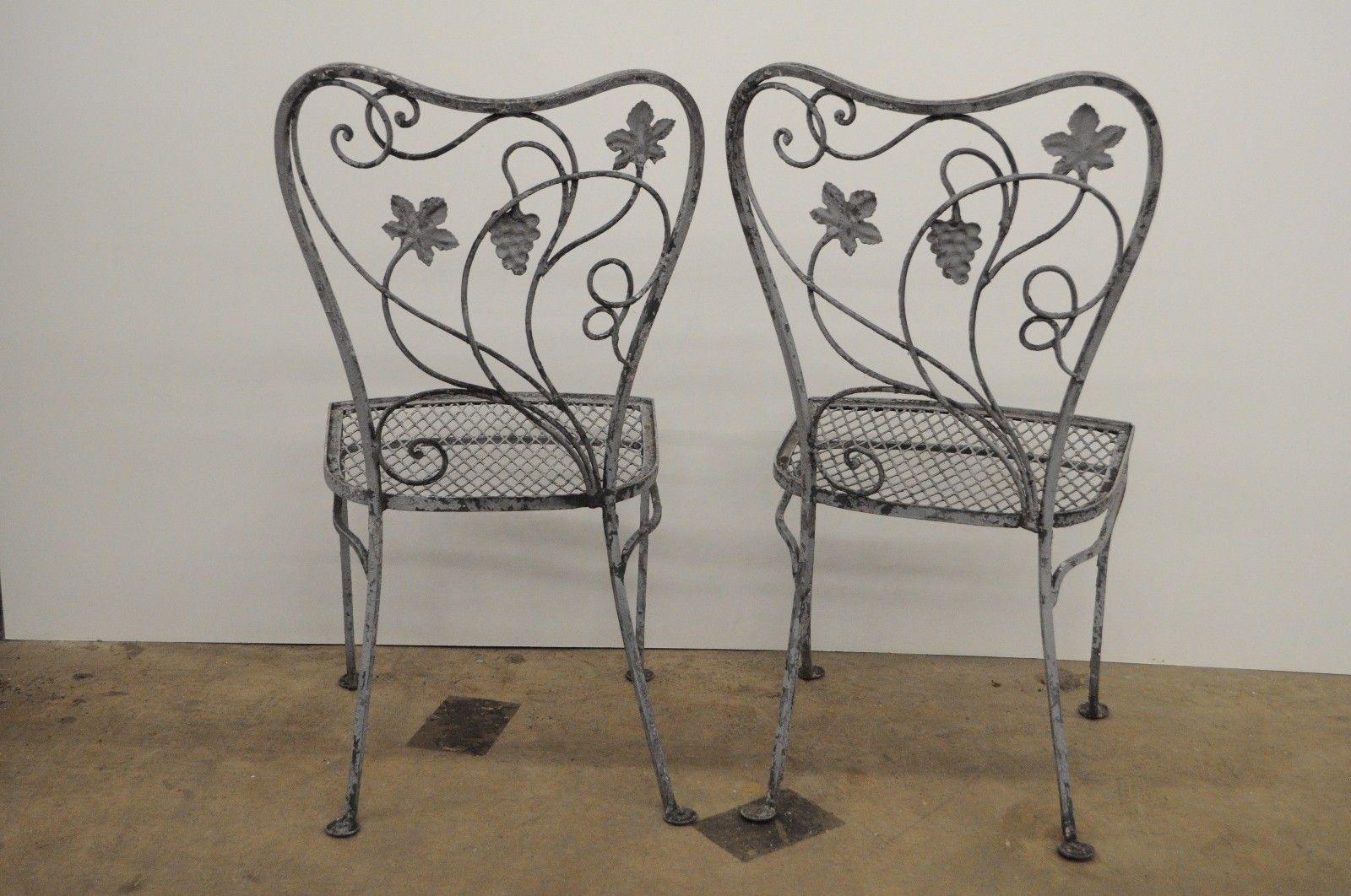 20th Century Art Nouveau 5 Pc Wrought Iron Patio Dining Set Round Table 4 Chair Salterini
