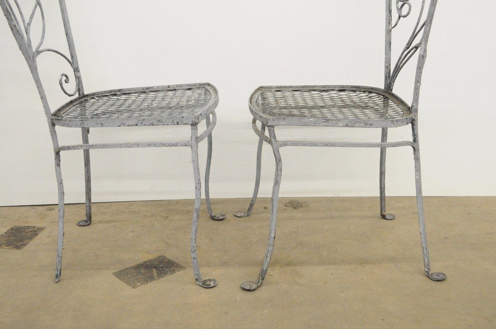 Art Nouveau 5 Pc Wrought Iron Patio Dining Set Round Table 4 Chair Salterini 1
