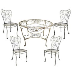 Art Nouveau 5 Pc Wrought Iron Patio Dining Set Round Table 4 Chair Salterini