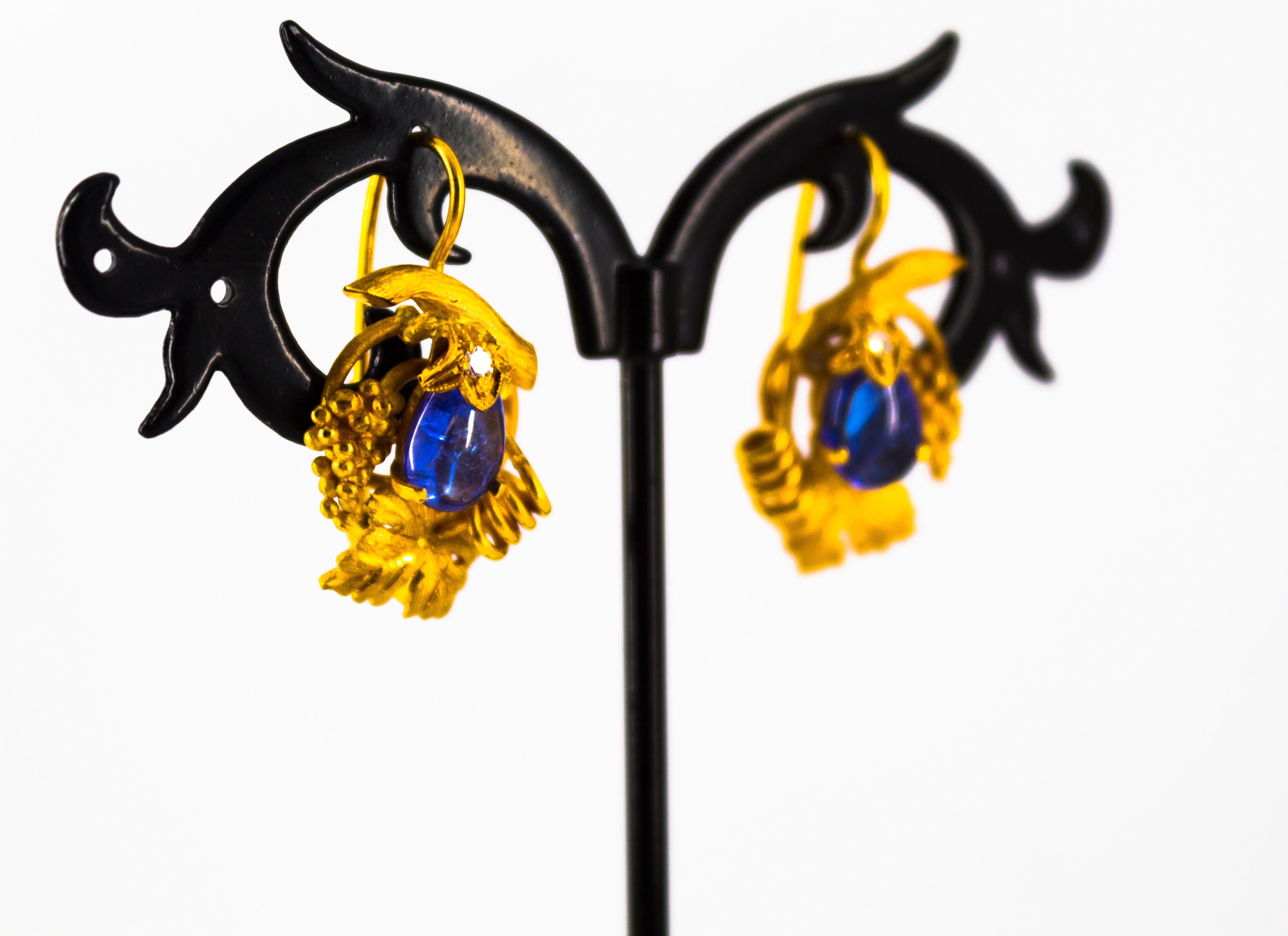 Boucles d'oreilles Art Nouveau 5.12 Carat White Diamond Tanzanite Yellow Gold Lever-Back en vente 5