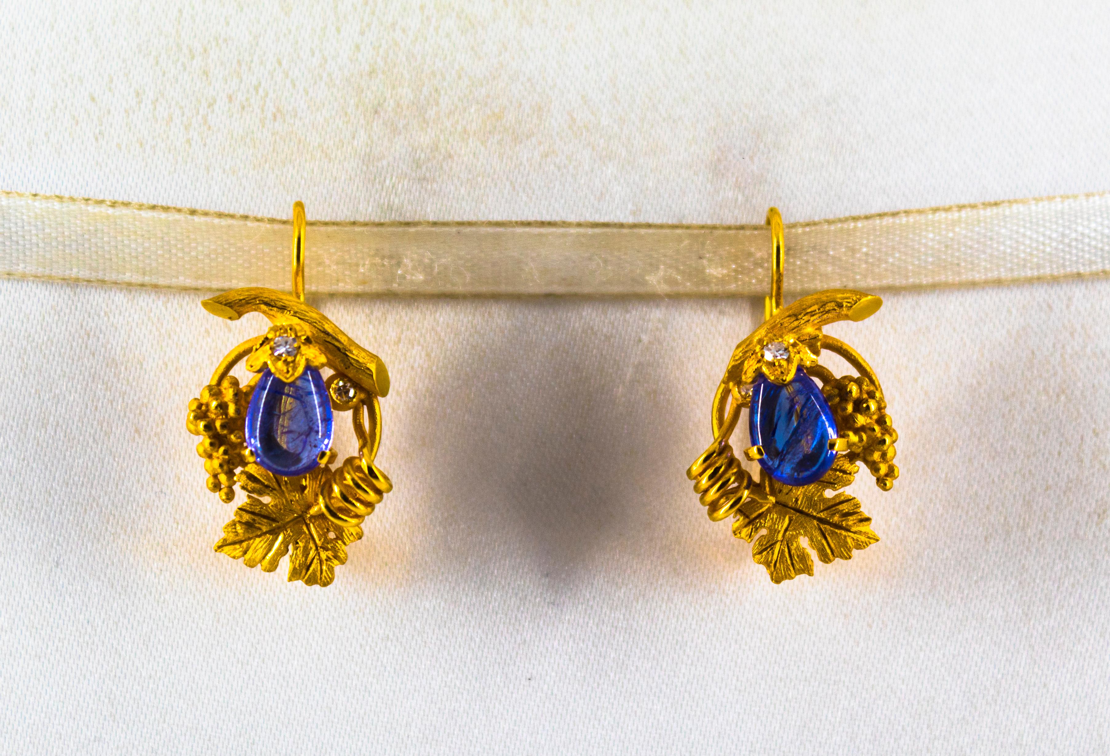 Art nouveau Boucles d'oreilles Art Nouveau 5.12 Carat White Diamond Tanzanite Yellow Gold Lever-Back en vente