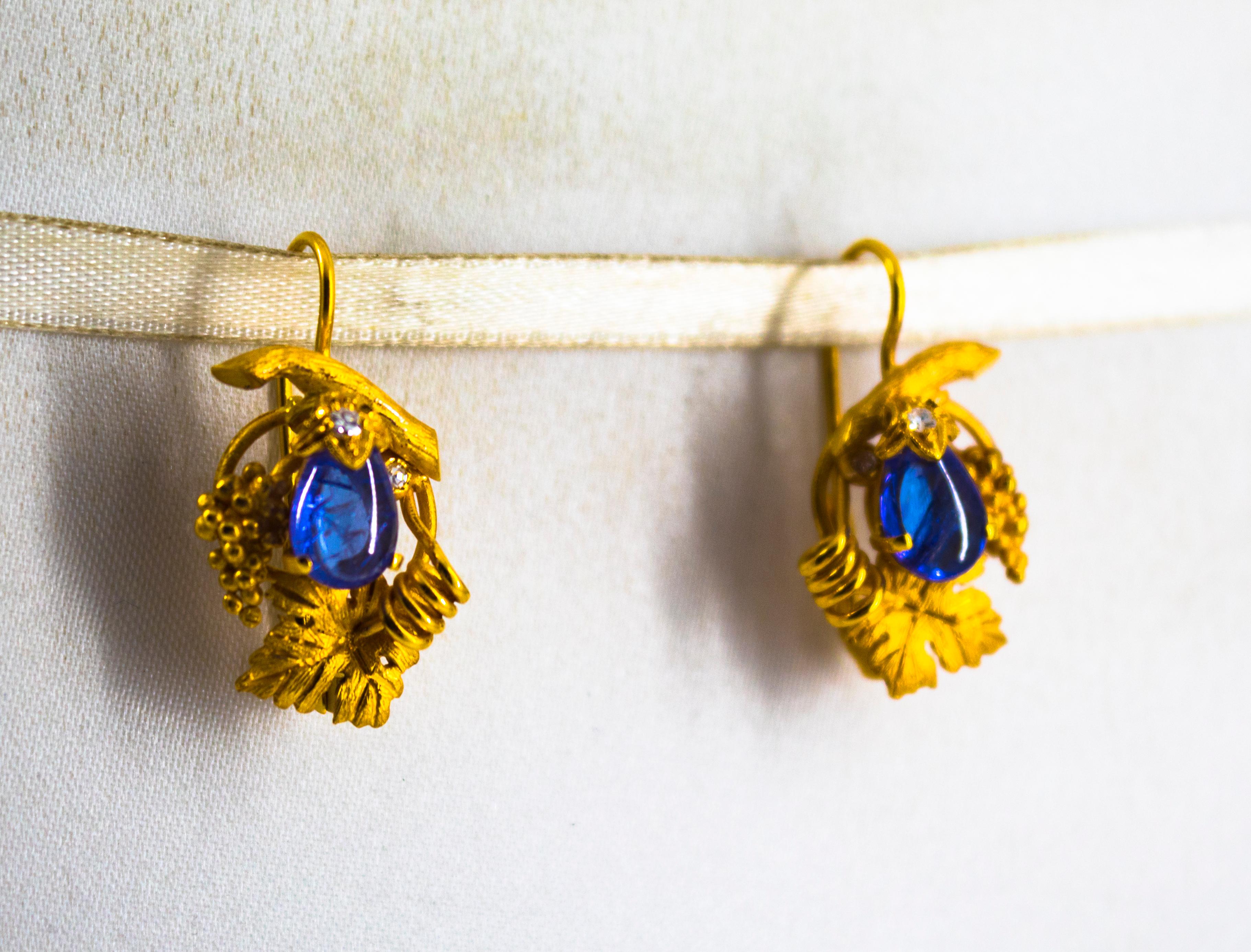 Art Nouveau 5.12 Carat White Diamond Tanzanite Yellow Gold Lever-Back Earrings For Sale 1