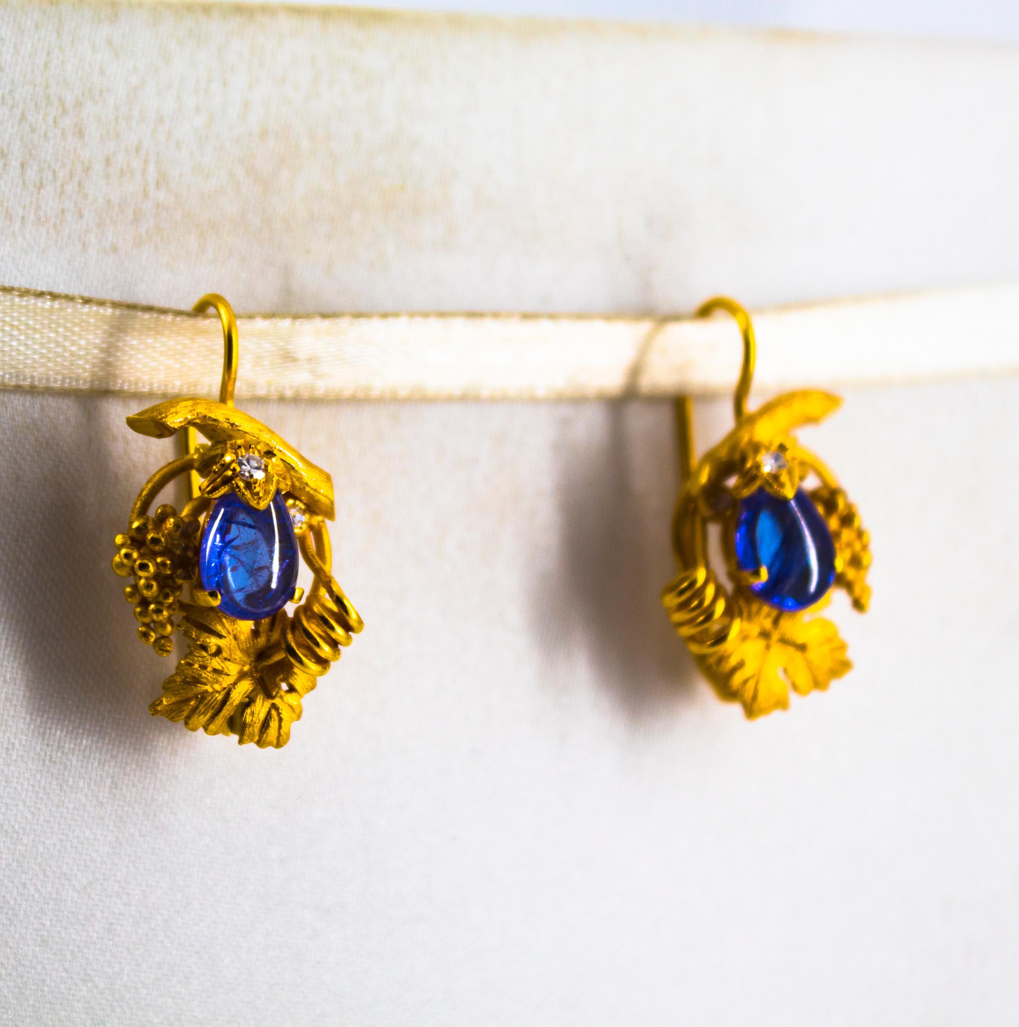 Boucles d'oreilles Art Nouveau 5.12 Carat White Diamond Tanzanite Yellow Gold Lever-Back en vente 1