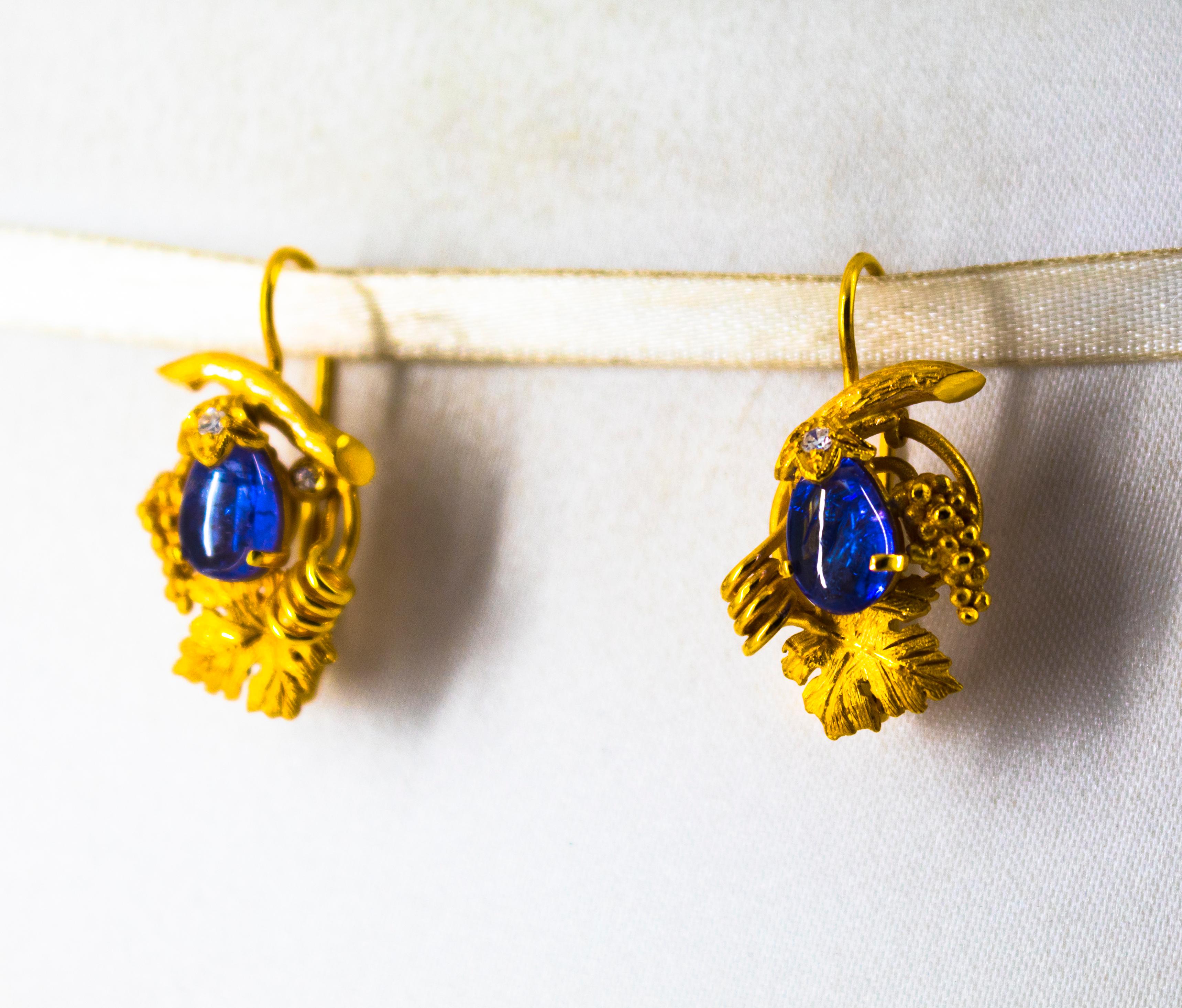 Boucles d'oreilles Art Nouveau 5.12 Carat White Diamond Tanzanite Yellow Gold Lever-Back en vente 2